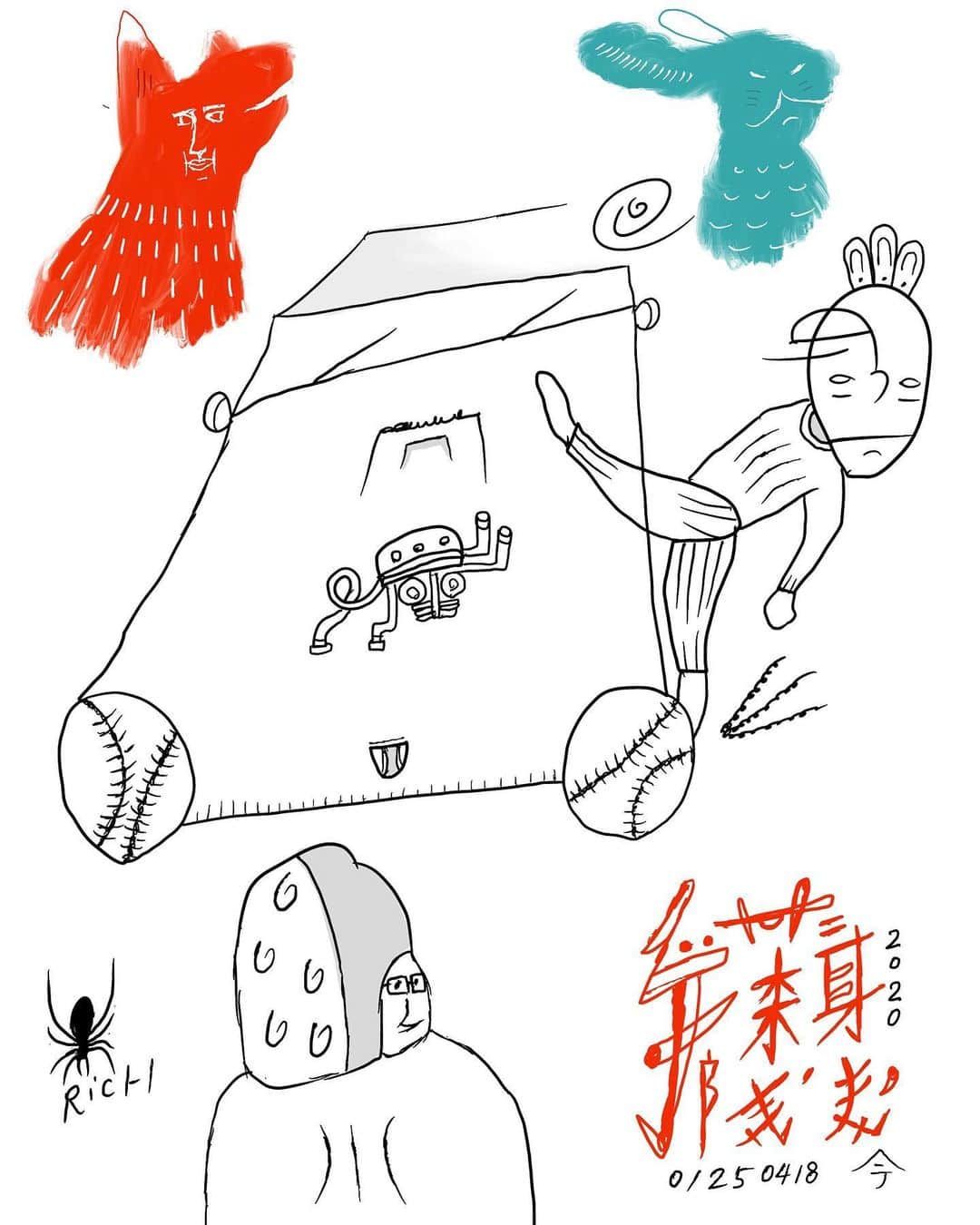 イマイアキノブさんのインスタグラム写真 - (イマイアキノブInstagram)「᯾ アメ車 当たり屋 野球少年 他  #illustration  #spider  #carengine  #imaiakinobu  #イマイアキノブ」4月19日 10時02分 - imaiakinobu