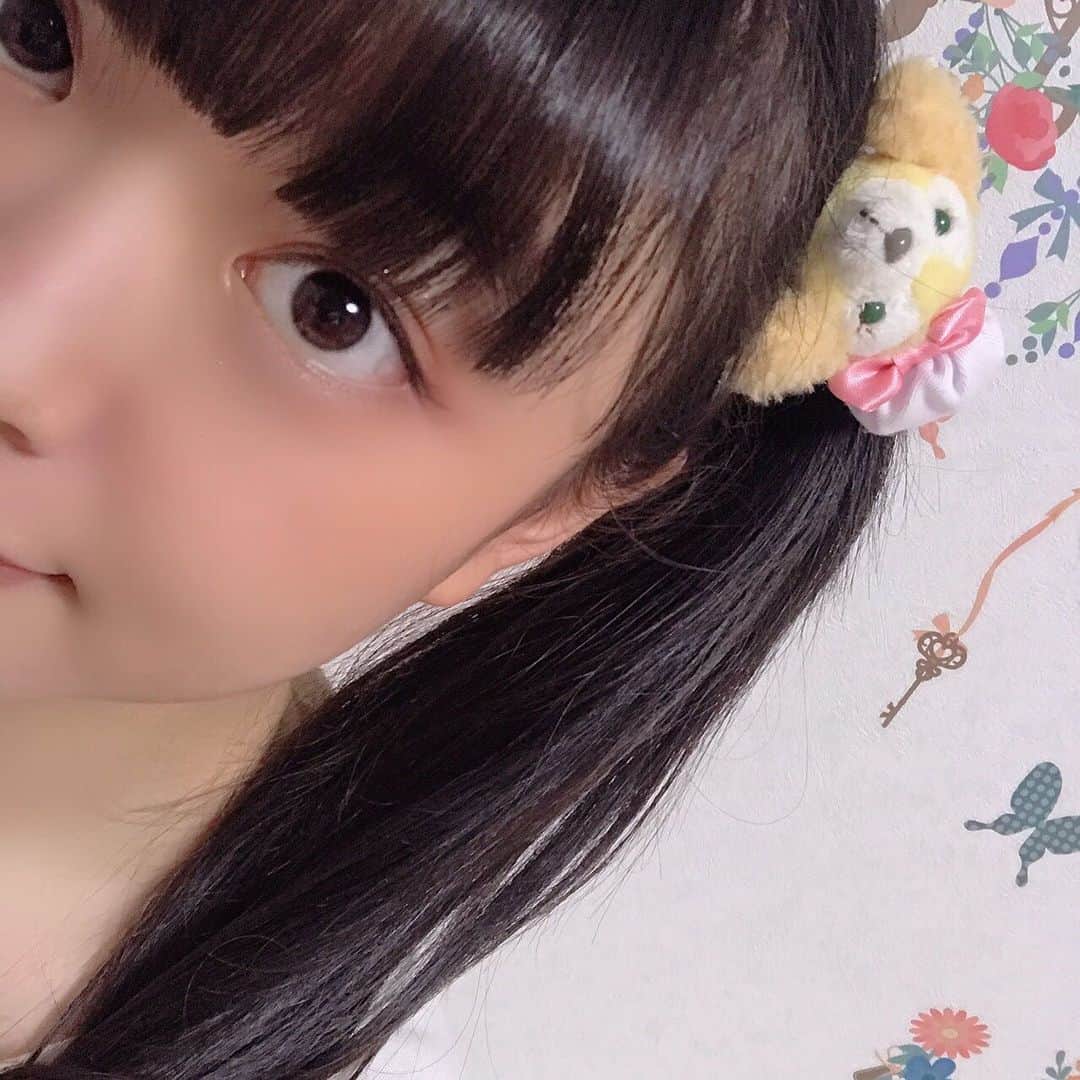 吉田万葉のインスタグラム：「かぁわいいクッキーちゃん🍪🐶 ダッフィーのお友達だよ〜💐💗 万葉はディズニーキャラの中でダッフィーくん達が1番すき👼🏻 #クッキー #ツインテール #jk #sjk」