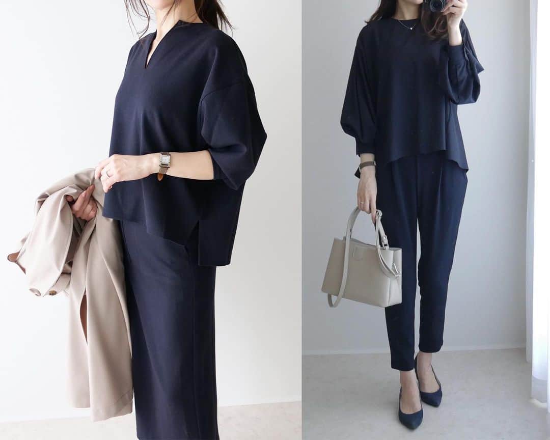 のインスタグラム：「・ ・ navy × navy ・ ・ 詳しくはブログに載せてます✎ http://ameblo.jp/yumy-shanghai/ ・ #セットアップ#ネイビーコーデ #ootd#instafashion #coordinate#コーディネート#大人コーディネート#きれいめコーデ#大人カジュアル#大人ファッション#30代ファッション#r_fashion#OOTD#KURASHIRU#kaumo_fashion#ponte_fashion#ootd_kob @web_kob#locari」