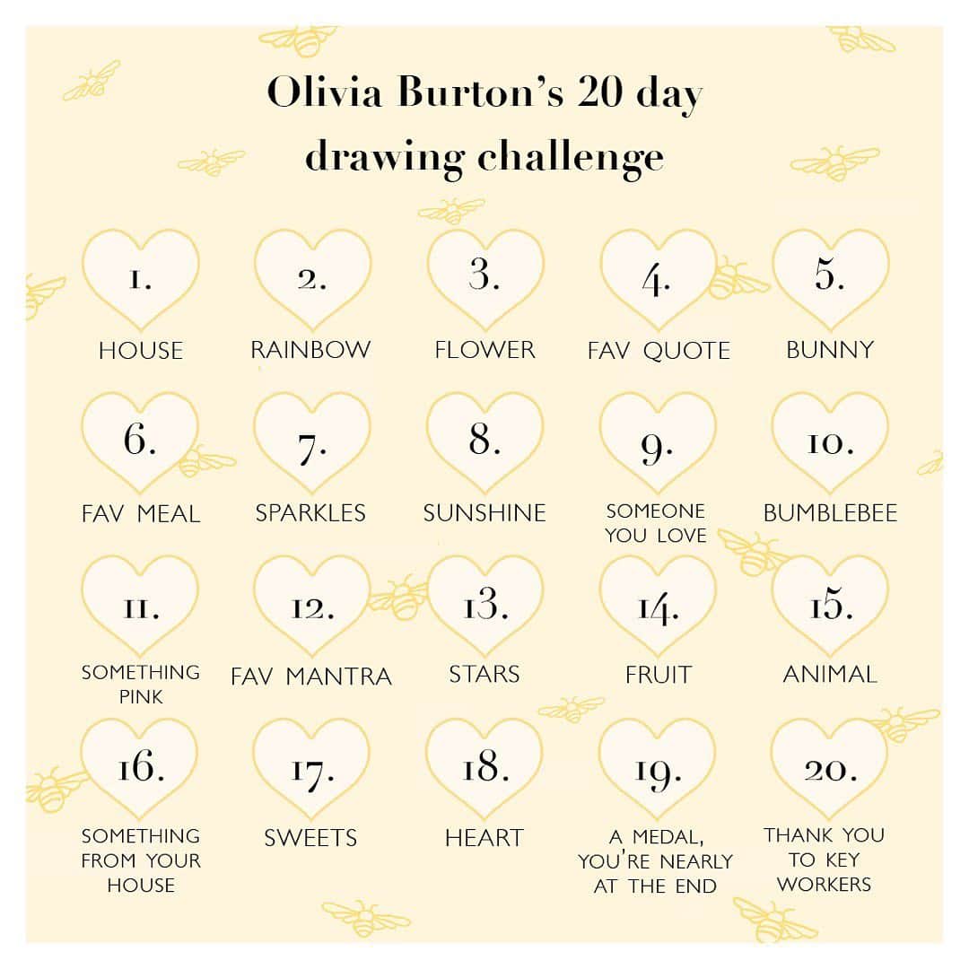 Olivia Burtonさんのインスタグラム写真 - (Olivia BurtonInstagram)「Feeling creative or looking for a mini project for your little ones? Our daily doodle challenge is here! 🖍✨ They can be as minimal or ‘masterpiece’ as you fancy, use any of your favourite mediums (and of course you can skip days if you simply don’t feel like doodling!) 🌈🐝 Feel free to share your favourite entries with us using #OB20DayDoodles, share on your stories or grid to brighten your followers feeds and we’ll be reposting our favourites too... happy doodling! ✍️💗✨ #OliviaBurton #IsolationCreations #DoodleChallenge」4月19日 21時22分 - oliviaburtonlondon