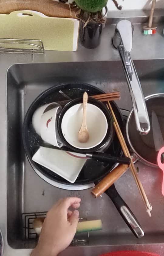 守谷日和のインスタグラム：「ただ洗い物をしているだけの動画です。 #洗い物 #キッチンリセット #ゴリラの水遊び」