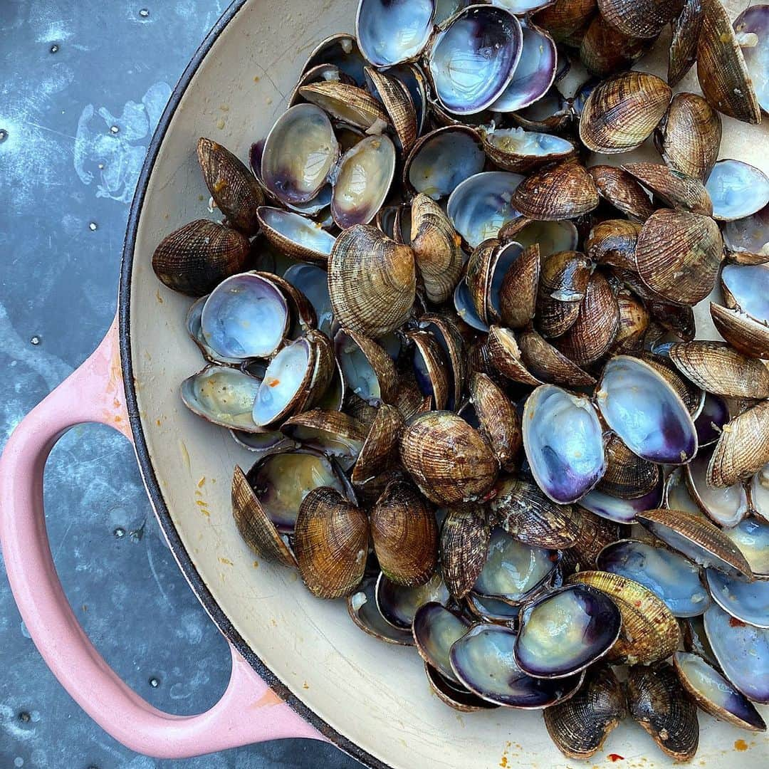 ナイジェラ・ローソンさんのインスタグラム写真 - (ナイジェラ・ローソンInstagram)「Sudden moments of snatched beauty are what cooking is all about. Discarded shells after the treat of pasta with clams. Thank you again @rex.goldsmith, prince among men and fishmonger of fishmongers.」4月20日 3時22分 - nigellalawson