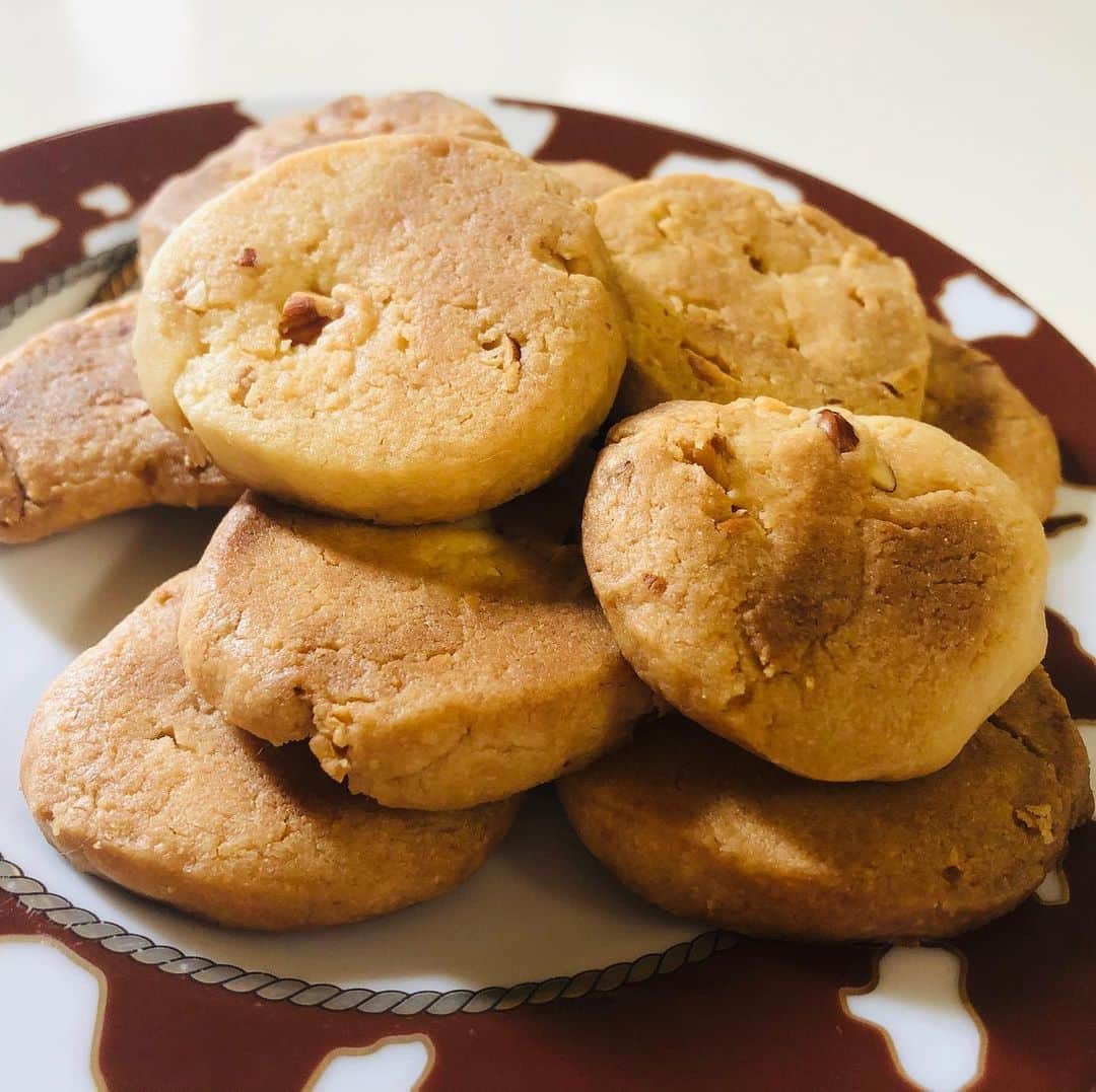 南早苗のインスタグラム：「私にしては珍しいことをしています。 お菓子作り。。何年ぶりだろうか。。。 素朴な味に仕上がりました🍪  #お菓子作り　#クッキー　#材料は全てナイロンにいれて生地作り　#ずぼらクッキー　#オーブントースターで作ったのでこんがりとした焼き色　#おうち時間　#stayhome」