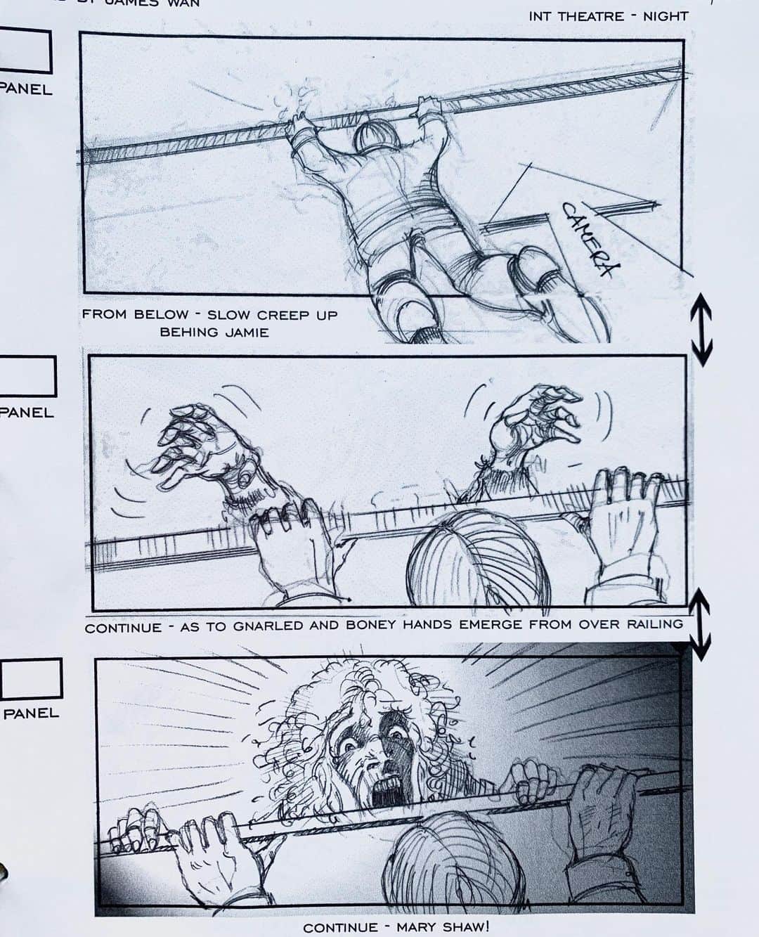 ジェームズ・ワンのインスタグラム：「100 Dolls from Mary Shaw’s Chamber (4/4). The final post of this sequence in the Grand Guignol Theater. DEAD SILENCE storyboards (by Greg Chown).」