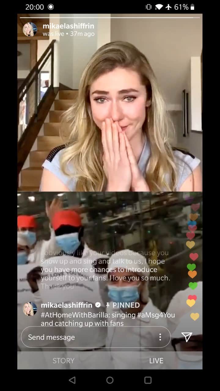 ミカエラ・シフリンのインスタグラム：「WOW. 😭😭😭...I’m speechless, really. Thank you to the entire @barilla family for the surprise (watch until the end). I had no idea who would be on the other end from Barilla when they requested to join. That was just...INCREDIBLE. Thank you. 🙏🙏🙏🤍」