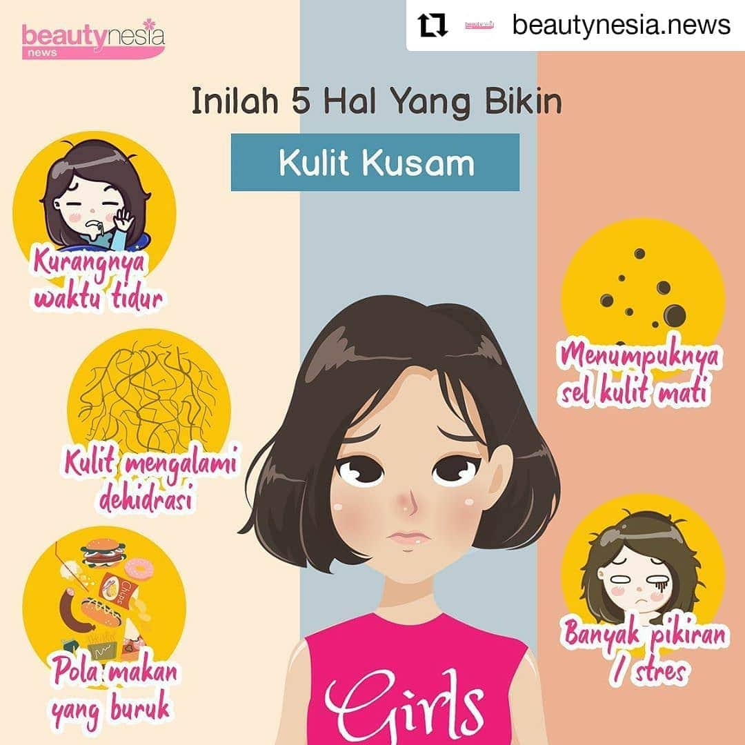 Beauty | Health | Fashionさんのインスタグラム写真 - (Beauty | Health | FashionInstagram)「#Reposted from @beautynesia.news  Ada yang ngerasa gak sih, ko selama #dirumahaja wajah jadi malah kusam, padahal gak kemana mana dan gak kena matahari 😟. Padahal goals nya setelah masa karantina selesai bisa langsung glowing. Nah kalo kamu ngerasa kaya gini coba di perhatikan lagi deh kebiasaan selama #dirumahaja.⁣⁣⁣⁣⁣⁣ ⁣⁣⁣⁣⁣⁣ Ternyata ada beberapa hal yang tanpa kita sadar berpengaruh untuk kulit.⁣⁣⁣⁣⁣⁣ ⁣⁣⁣⁣⁣⁣ 1. Kurang waktu tidur 😴. Ini jadi kebiasaan baru nih semenjak dirumah aja. Keseringan tidur siang, eh malam nya malah gak bisa tidur belum lagi nonton drama korea.⁣⁣⁣⁣⁣⁣ ⁣⁣⁣⁣ 2. Minum air putih juga jadi hal yang sering dilupakan 💧 . Hasilnya kulit menjadi dehidrasi sehingga bisa menahan racun dengan lebih lama pada kulit. ⁣⁣⁣⁣⁣⁣ ⁣⁣⁣⁣ 3. Lupa pakai moisturizer  atau membersihkan wajah yang gak optimal 🚫 ini bisa bikin sel kulit mati jadi menumpuk lho. Hal ini bisa memicu kulit kusam⁣⁣.⁣⁣⁣⁣ ⁣⁣⁣⁣ 4. Pola makan yang buruk juga berpengaruh pada kesehatan kulit beb . Coba perbanyak makan sayuran dan juga buah buahan ya 🍐🍎.⁣⁣⁣⁣⁣⁣ ⁣⁣⁣⁣ 5. Stres karena bosan kelamaan #dirumahaja juga bisa jadi pemicu kulit kusam beb. Belum lagi karena tugas yang menumpuk 📝. Coba coba, biar gak bosan dan tetap fresh,  lakukan hal baru yang menyenangkan #dirumahaja dan tetap jaga komunikasi dengan teman teman, video call atau live bareng.⁣⁣⁣ ⁣⁣⁣⁣⁣⁣ Yuk mulai perhatikan lagi ya beb kebiasaan ini supaya kulit wajah kita tetap fresh 🌟. Diantara kelima point ini ada berapa point yang sering kamu lakukan ?⁣⁣⁣⁣⁣⁣ ⁣⁣⁣⁣⁣⁣ Share yuk beb !⁣⁣⁣⁣⁣⁣ ⁣⁣⁣⁣⁣⁣ --⁣⁣⁣⁣⁣⁣」4月20日 23時00分 - beautynesia.id