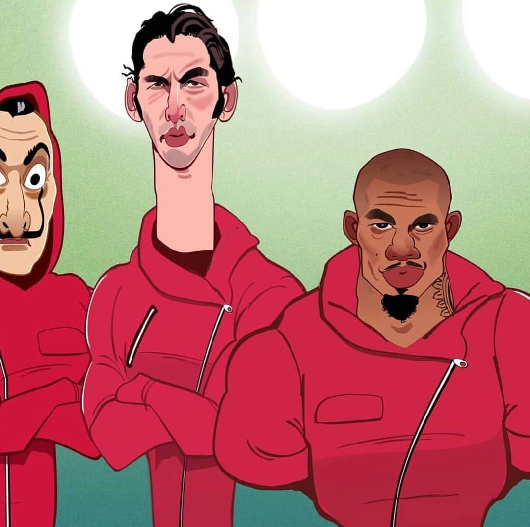 ナイジェル・デ・ヨングのインスタグラム：「Sick sketch! Accurate? They should make a cartoon version of this!  Who else is a big fan of @lacasadepapel ?! 👺  #Footballcartoons」