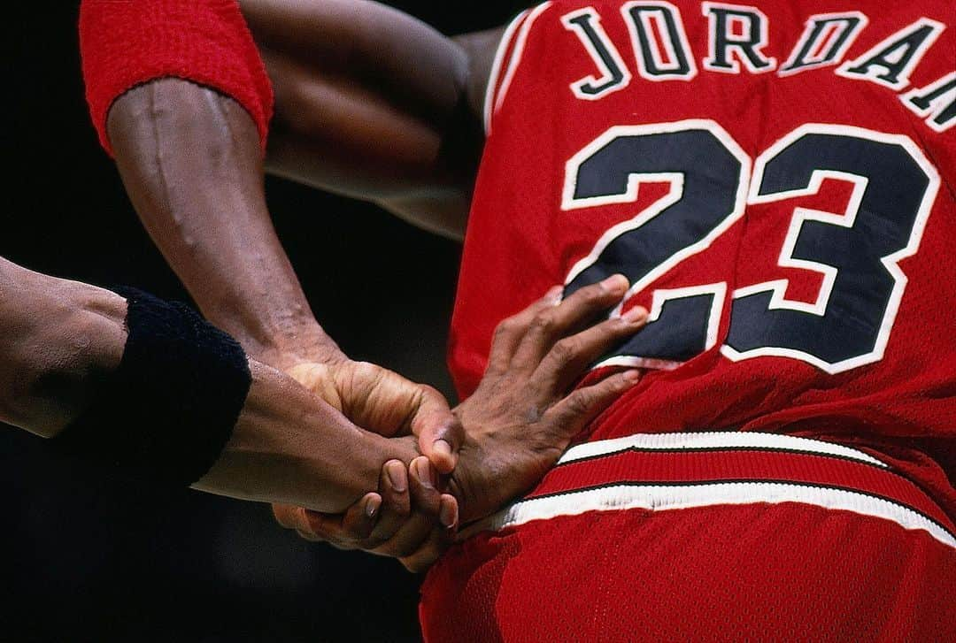 NBAさんのインスタグラム写真 - (NBAInstagram)「“I was working with a really long lens. I was just trying to shoot anything different... the guy was hand checking him and [Michael] grabbed his wrist. Michael wasn’t pushing him away, more so holding on to him and trying to push him off balance. Most players would freak out with someone [hand checking them] but he was able to mess with the person who was guarding him like that.  It was a great job on the part of my film editor because it’s a really unique frame. It’s probably one of my favorite frames. I don’t think it’s been used in many places but I love the picture because you don’t see players do that to other players. You don’t see a tight defensive player being messed with like that.” (📸: @andyhaytphoto)」4月21日 7時30分 - nba