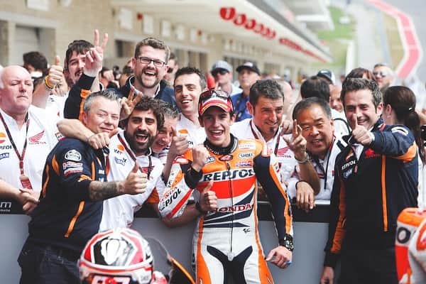 レプソル・ホンダのインスタグラム：「April 21st 2013  @marcmarquez93 roars to victory at the #AmericasGP, becoming the youngest ever premier class winner.」