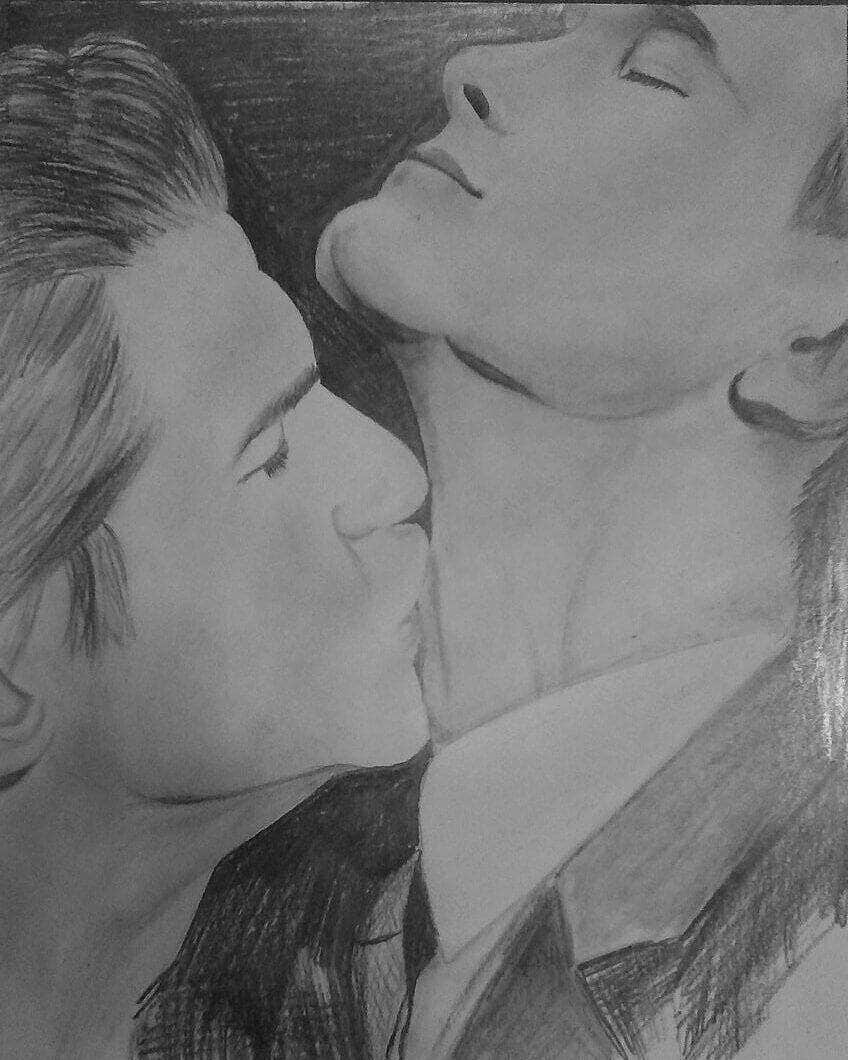 ニール・パトリック・ハリスのインスタグラム：「One of my favorite fanart of David & Neil 🥰  Sorry for not posting regularly, I keep forgetting to post. Sorry again.  #neilpatrickharris #davidburtka #nph #db #tagsforlikes #actors #lovethem #chef #fanart #kiss #couple #husbands @nph @dbelicious 💚💙 [Photo credit to artist]」