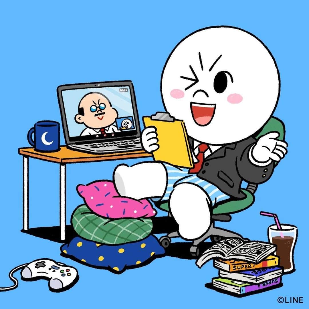 LINE FRIENDSさんのインスタグラム写真 - (LINE FRIENDSInstagram)「MOON winning the entire work-from-home climate. 😚 ⠀ #telecommuting #conference #work #cheerup #officeworker #wecandoit #workfromhome #COVID19 #stayathome #verycomfy #MOON #BOSS #LINEFRIENDS」4月22日 12時00分 - linefriends