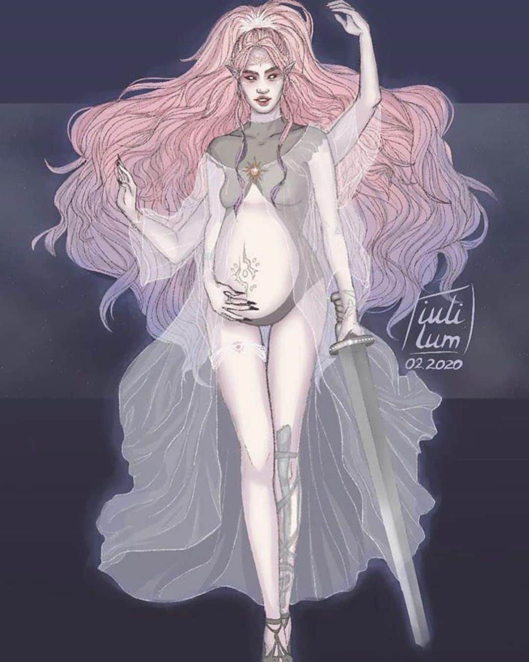 グライムスのインスタグラム：「Nothing fades like the light.. 🌙🕷 by @iulilum (repost @grimesfanart )」