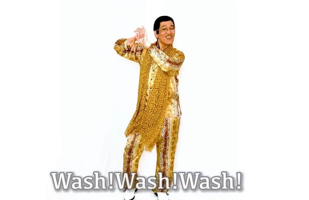 ピコ太郎のインスタグラム：「Hi everyone! Let's wash your hands with PIKOTARO for #safehands!! Please check "PPAP-2020-" ピコ太郎と一緒に手洗いをして、感染予防をしましょう！ 「PPAP-2020-」で正しい手洗い方法をチェックしてください！  #ピコ太郎 #pikotaro #ppap #ppap2020  #safehands #washyourhands」