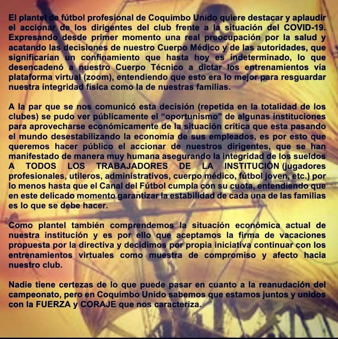 マウリシオ・ピニージャさんのインスタグラム写真 - (マウリシオ・ピニージャInstagram)「COMUNICADO OFICIAL PLANTEL @coquimbounidooficial」4月23日 4時12分 - pinigol9