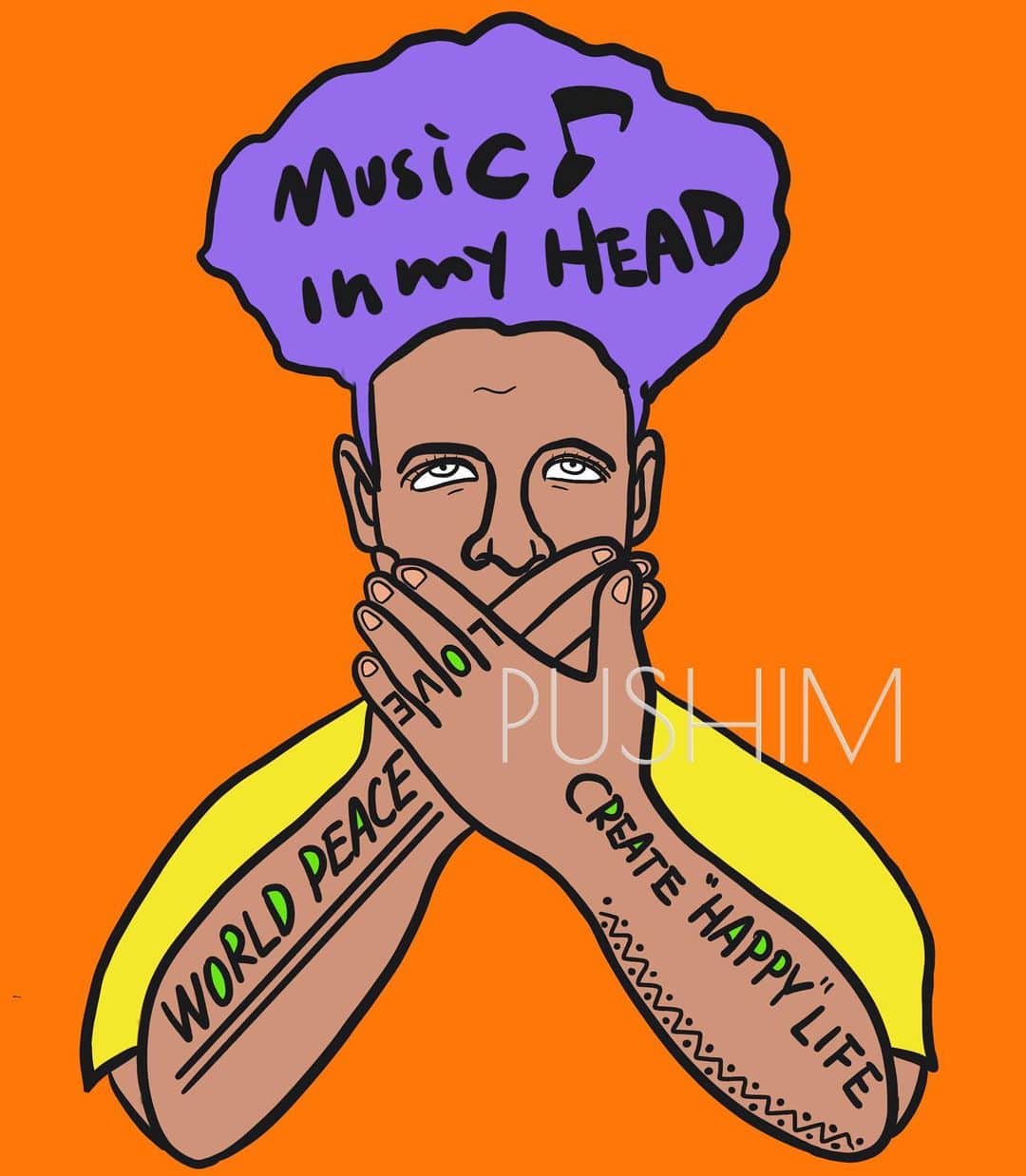 PUSHIMさんのインスタグラム写真 - (PUSHIMInstagram)「MUSIC IN MY HEAD  #早く歌いたい . . #MusicInMyHead #pushim #drawing #ウイルスに気をつけろ」4月22日 23時31分 - shinoyama_pushim