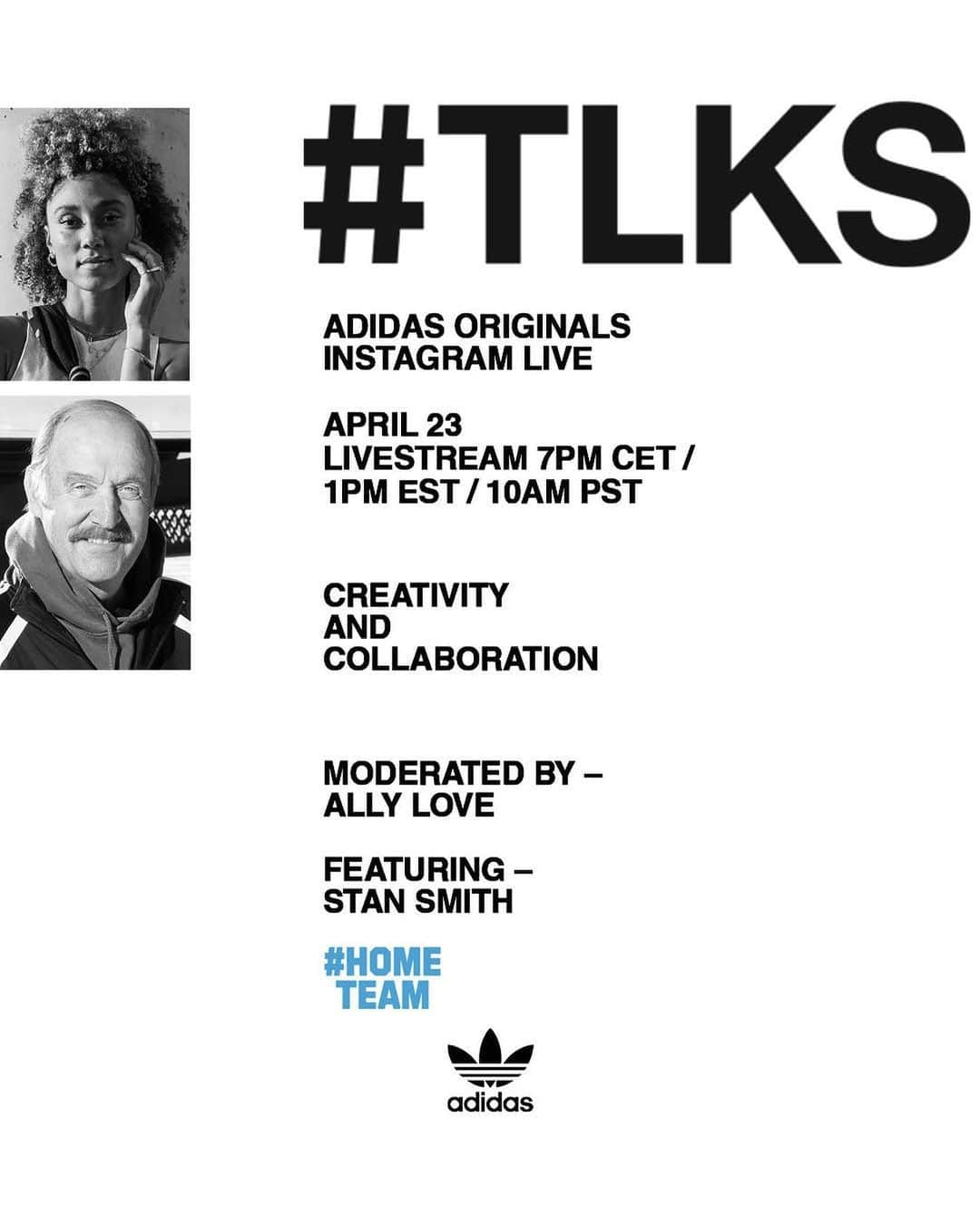 adidas Originalsさんのインスタグラム写真 - (adidas OriginalsInstagram)「Tune into our Instagram Live tomorrow where we’ll be speaking with @stansmithonline and @AllyMissLove about how they keep their creativity flowing at this time. #TLKS #Hometeam」4月23日 2時03分 - adidasoriginals