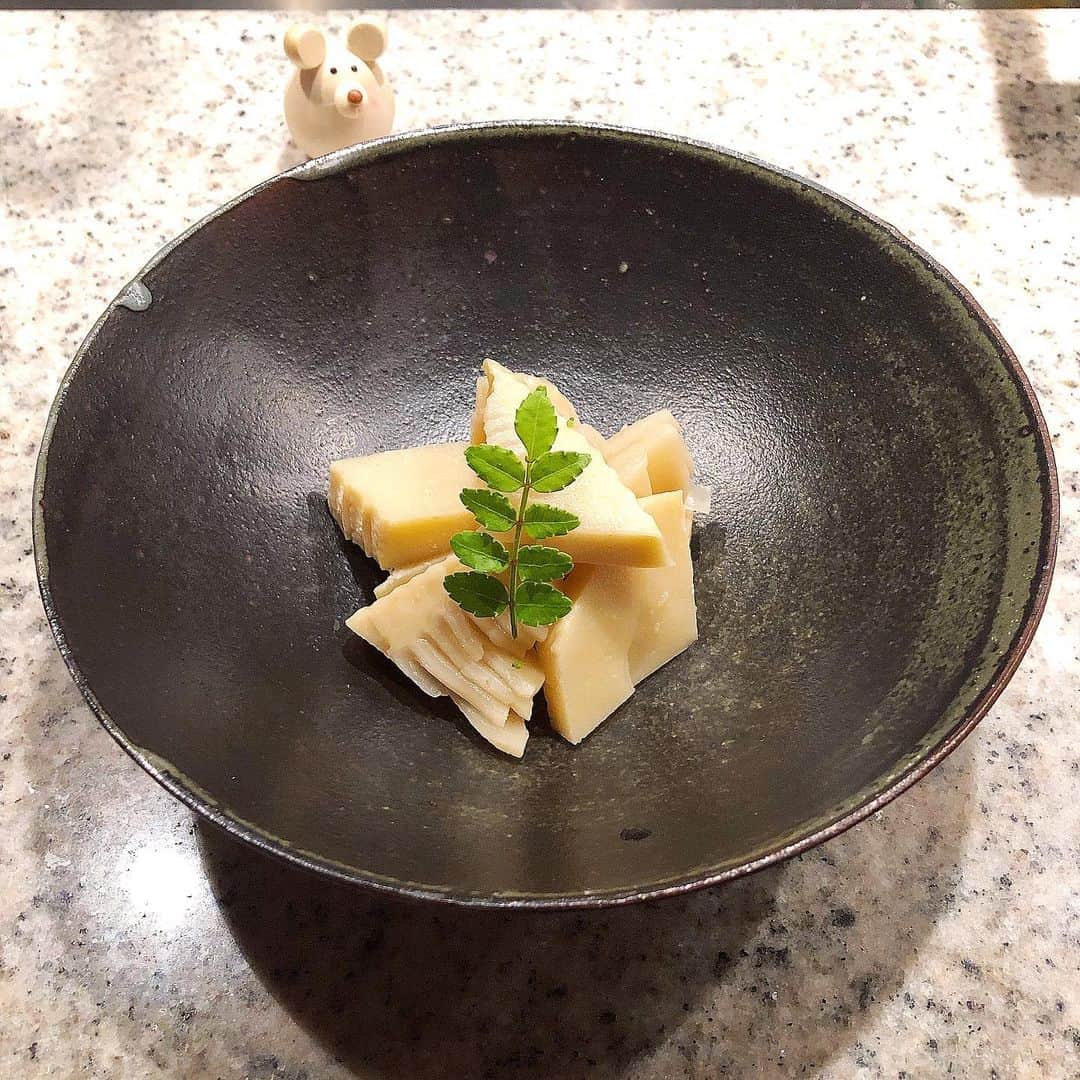榊山敬代のインスタグラム：「🎍✨ … ・ 週末は竹の子をいただきまして 春の味をコリコリっと満喫の巻  木の芽も添えられていて 香り清々しく深まるとき  ごちそうさまでした🙏✨… ・ ・ さて昨日は  ９人でzoom会議挑戦の巻 ほぼはじめましてな方々や お久しぶりですな方々まで  コロナさんの影響から 逆に良い繋がりもあり  不思議な在宅ワークのとき  実際に会わなくても コミュニケーション できる時代は興味深く  このような不安な世の中だからこそ ご縁のある方々へ明るい時間を共有 したいとあらためてかんじる日々也  ところでzoom会議では  ファンシーさんたちをバックに トークしているのですけれども  ファンシーさんたちも ふむふむ社会勉強の時  ぁ  でもファンシーさんには耳が無く 自らの声しかしらない世界なので  いろいろ人間観察をしながら 自らの声と対話してるのかな ・ ・ 👂"… ・ ・ ・  #おうち時間 たのしもう週間 #おうち大好き #stayhome ・ ・ ・ ・　 #頂き物 #夕食 #夜食 #dinner #おうちごはん  #おつまみ #vegetable #food #竹の子　#healthy #bamboo #和食 #白ワイン のお供 #bianco #ワイン #wine  #artist #kitchen #cooking #日本画家 の #お料理こんなもん  #コロナウイルス #Coronavirus#コロナウイルス対策#コロナウイルスが早く終息しますように」