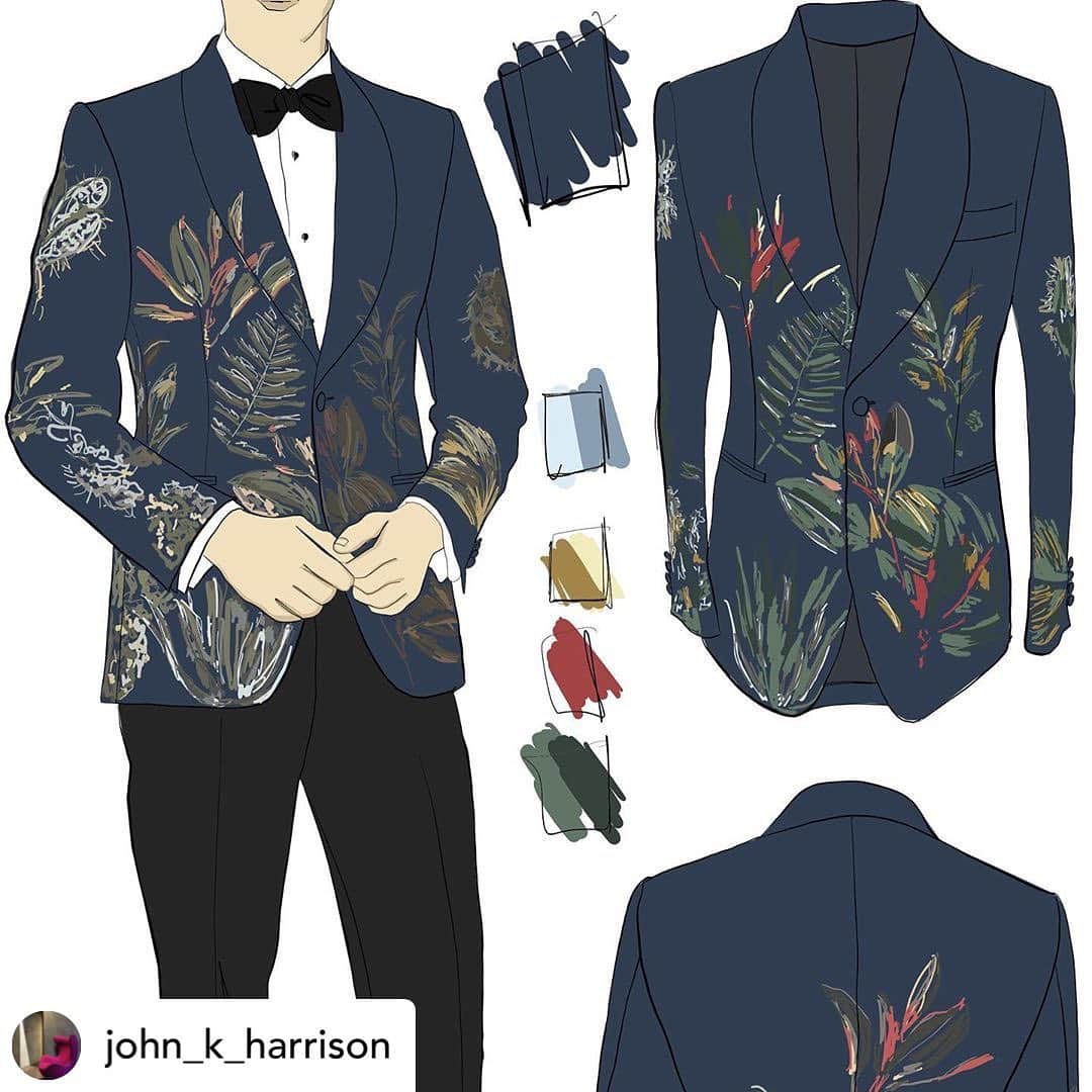 ギーブス&ホークスさんのインスタグラム写真 - (ギーブス&ホークスInstagram)「Repost our Creative Director @john_k_harrison  Part 4. ‘ case studies ‘. ‘ from the design stage we develop the individual ideas up to a finished garment. The following slides show how from an initial idea an item is realised. The cactus from SS began with a photo of succulents, and a fern embroidery. Draw up and placed on the garment by the talented Edward , it forms a engineered repeat pattern. Woven panel by panel to create the final jacket as shown. ‘The boat scarf was a vintage Gieves scarf from the 60’s which we re scaled and used in different areas , a lining for a mac, and a pocket square. ‘The blossom floral was a vintage piece of wallpaper that Emily cleverly re worked into a scarf and tie and pocket square. The lead image is our crown ships logo , 1771 , a gift to Robert Gieve , as it is usually reserved for naval use.」4月23日 15時53分 - gieveslondon