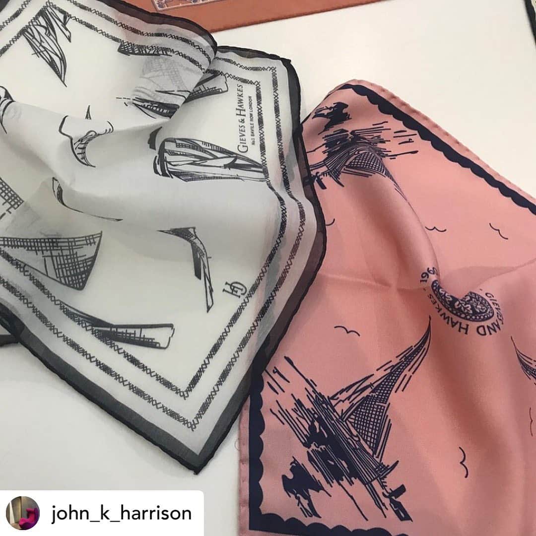 ギーブス&ホークスさんのインスタグラム写真 - (ギーブス&ホークスInstagram)「Repost our Creative Director @john_k_harrison  Part 4. ‘ case studies ‘. ‘ from the design stage we develop the individual ideas up to a finished garment. The following slides show how from an initial idea an item is realised. The cactus from SS began with a photo of succulents, and a fern embroidery. Draw up and placed on the garment by the talented Edward , it forms a engineered repeat pattern. Woven panel by panel to create the final jacket as shown. ‘The boat scarf was a vintage Gieves scarf from the 60’s which we re scaled and used in different areas , a lining for a mac, and a pocket square. ‘The blossom floral was a vintage piece of wallpaper that Emily cleverly re worked into a scarf and tie and pocket square. The lead image is our crown ships logo , 1771 , a gift to Robert Gieve , as it is usually reserved for naval use.」4月23日 15時53分 - gieveslondon