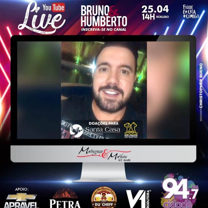 ウェリグトンのインスタグラム：「🎥 LIVE BRUNO E HUMBERTO 🎙️🎸 Em prol: 📍SANTA CASA DE VOTUPORANGA 🏥 📍ONGS DOS ANIMAIS 🐶🐱 🎖️JUNTOS SOMOS MAIS FORTES🎖️ 🎥📲 Nossa Live é Sábado dia 25 de abril, às ⌚ 14h, vamos falar do nosso DVD e cantar o melhor do sertanejo 📲 🎥  Vamos ajudar galera 🎁👏🏻 Fique em casa 🏠 😷  Beba com moderação 😅👍🏻 BRUNO E HUMBERTO 🎙️🎸」