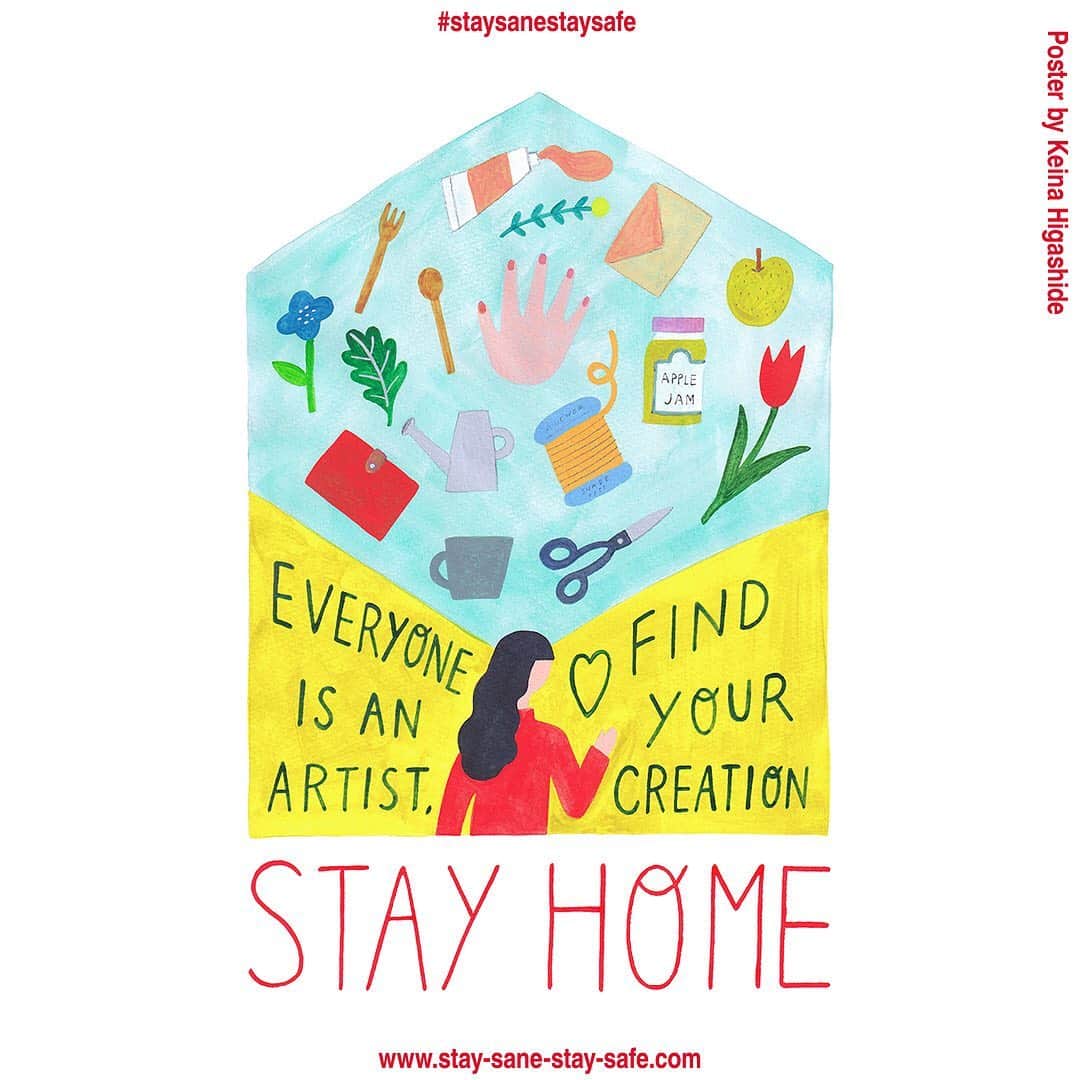 KEINA HIGASHIDEのインスタグラム：「オランダ発のソーシャルキャンペーン『STAY SANE, STAY SAFE』にデザインを提供しました！﻿ COVID-19に関わる医療従事者に愛と感謝を伝えて支え、家にいる人たちへの安全を促すために、世界中のデザイナーが作ったポスターを無償でダウンロードできます。﻿ ﻿ A4ポスターpdf、SNSシェア用画像が﻿ 下記URLよりフリーダウンロード可能。 ﻿ STAY SANE, STAY SAFE﻿ https://stay-sane-stay-safe.com﻿ ﻿ ひとりでも多くの命を救うため﻿ ぜひシェアをしてください﻿😊 ﻿ #staysanestaysafe」