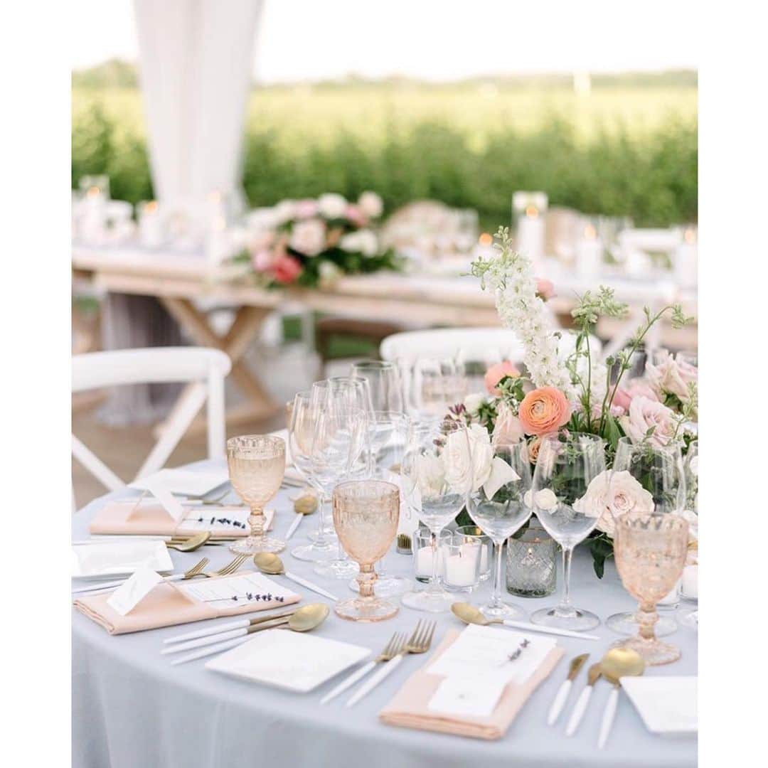 ウェディングソムリエ編集部のインスタグラム：「スタッフの @haru_jadore です🕊 @simplybeautifuldecor さんのフォトをリポスト。 ． ． テーブルクロスはサムシングブルー、淡いピンクの優しいアクセントが上品な甘さ。 ． 爽やかに全体を引き立てるグリーンも魅力的。 ． ． 気品溢れるナチュラルな雰囲気は、誰からも愛されそうですね☺️ ． ． ． *:.,.:*:.,.:*:.,.:*:.,.:*:.,.:*:.,.:*:.,.:*:.,.:*:.,.:*:.,.:*:.,.:* .﻿ ﻿ サイトは[ウェディングソムリエ ]で検索﻿ 🔎http://www.jadorewedding.com﻿ プロフィール欄の🔗Linkからもとべます。 ﻿ ﻿ ウェディングソムリエは、﻿ 人生でその時しかできない﻿ 特別な体験を提供するメディアです♡﻿ ﻿ *:.,.:*:.,.:*:.,.:*:.,.:*:.,.:*:.,.:*:.,.:*:.,.:*:.,.:*:.,.:*:.,.:*:.,.﻿ ﻿ #卒花  #ウェディングソムリエ #花嫁 #プレ花嫁  #花嫁DIY  #ウェディングアイデア  #全国のプレ花嫁と繋がりたい #ウェディングソムリエアンバサダー #結婚式 #ウェディングドレス #ウェディングフォト #前撮り #後撮り #ウェディングレポ」