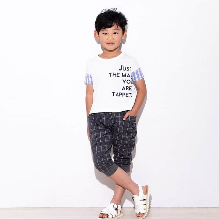 のインスタグラム：「tappet2020ss  tappetには珍しいオーバーサイズのドロップTシャツ  バックもデザイン性溢れる今年っぽさあふれる1枚です。  サルエルパンツは毎年人気のアイテム。 動きやすく肌触りもよく、BOYはヘビロテ間違いなし👍  無地もございます。」