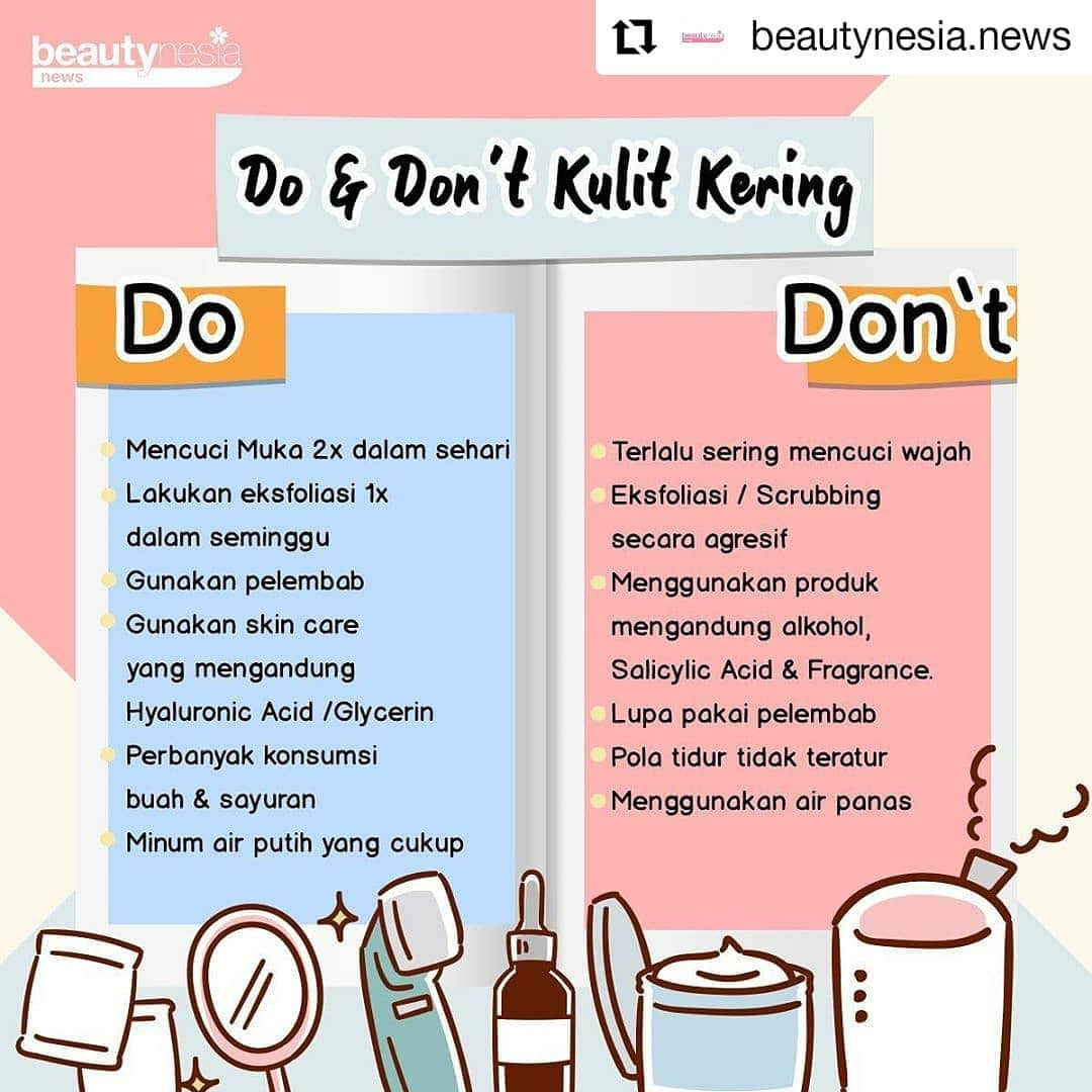 Beauty | Health | Fashionさんのインスタグラム写真 - (Beauty | Health | FashionInstagram)「#Reposted from @beautynesia.news  Beb beb yang punya kulit kering, mari berkumpul. Buat kamu yang punya kulit kering pasti tau banget rasanya pas lagi ngaca, kulit pecah-pecah, atau setelah cuci muka wajah langsung kaya ketarik. Bener gak 🤔 ? Nah merawat kulit kering memang butuh perhatian lebih. Gak bisa sembarangan ya.⁣⁣ ⁣⁣ Yuk simak tips yang ini beb. Jangan lupa mention temen kamu juga 😉.⁣⁣ ⁣⁣ Coba sebutin do and dont apa aja yang kamu lakuin nih 😜? ⁣⁣ hihihi⁣⁣ ⁣⁣」4月24日 0時34分 - beautynesia.id