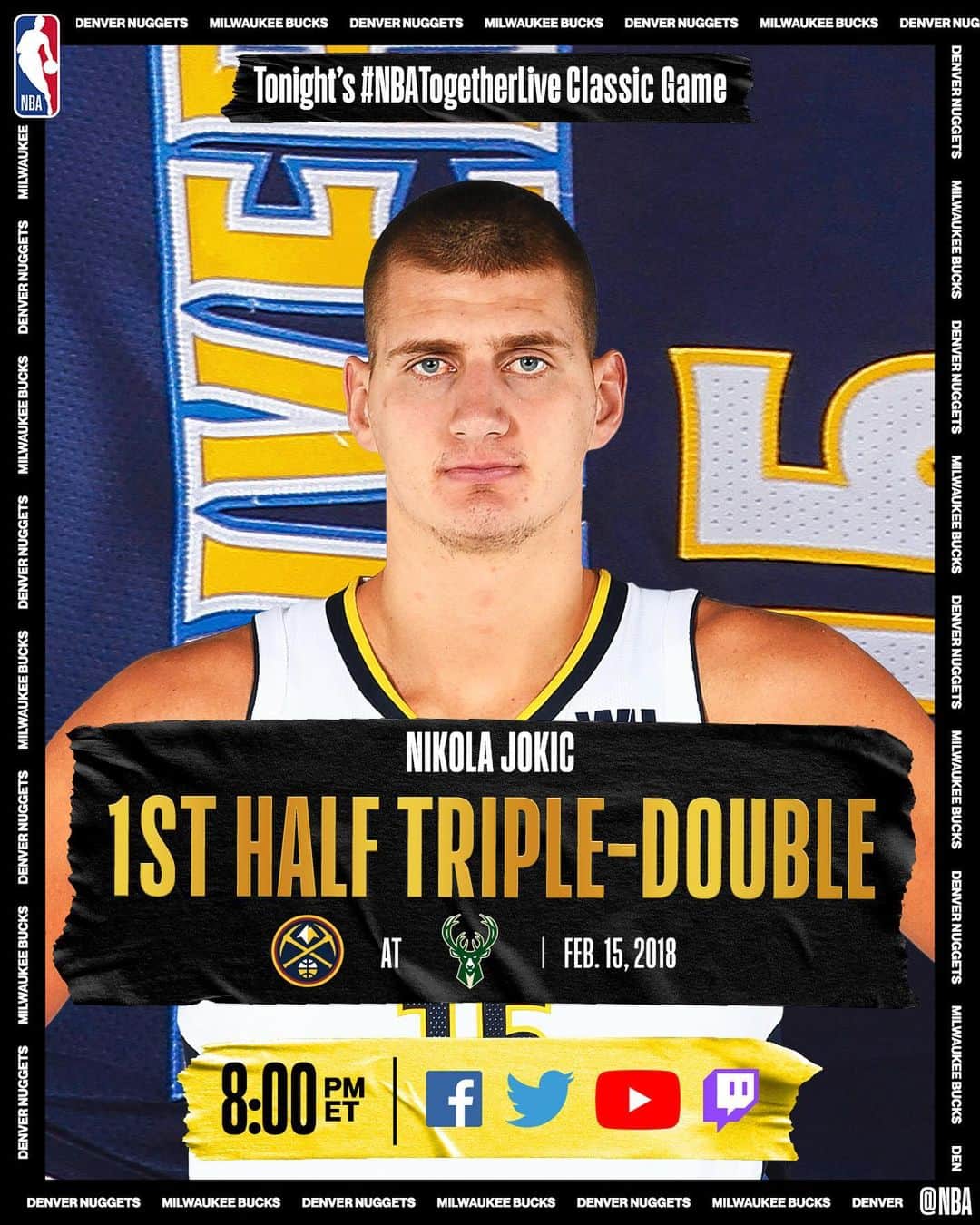 NBAさんのインスタグラム写真 - (NBAInstagram)「Tonight’s #NBATogetherLive classic game will feature Nikola Jokic’s first-half triple-double (finished with 30p/17a/15r) for the @nuggets 2/15/2018!  We’re streaming it live & watching together on @NBA Facebook, Twitter, YouTube & Twitch at 8:00pm/et!」4月24日 3時10分 - nba