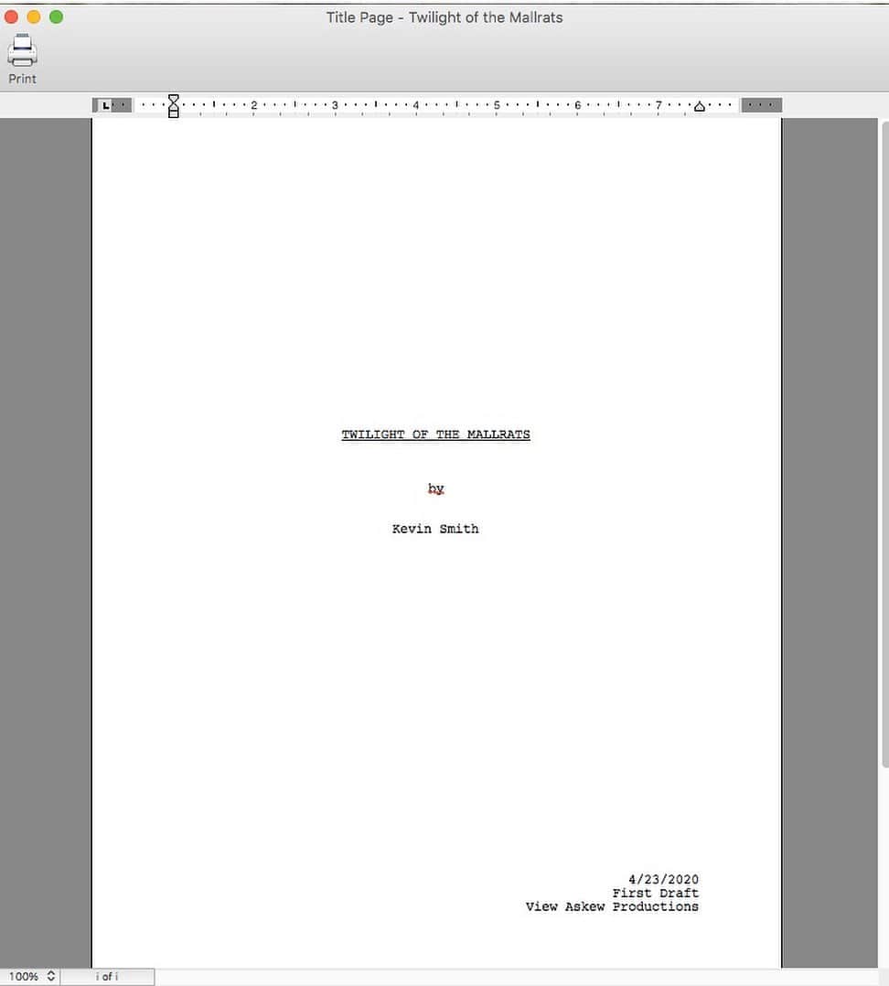 ケヴィン・スミスのインスタグラム：「Thanks in part to the #Quarantine, I finally finished a funny first draft of “TWILIGHT OF THE MALLRATS”! 25 years after the original, Brodie Bruce will be back for an unnecessary sequel set against the Mallpocalypse!  Rene, Willam, Gwen, Brandy, T.S., Trish, Mr. Svenning, LaFours and the rebooted @jayandsilentbob are the returning ‘Rats in an Askewniverse imagining about what happens when the sidewalk sales end, and “happily ever after” is easier to say than live! The #jayandsilentbob stuff is some of my favorite conceptual comedy I’ve ever written but the whole script is silly, sentimental and sweet. And at 98 pages, the story moves like a brakeless bullet train! It’ll be months before we can actually shoot it, but if you wanna know the backstory, I recorded an entire episode about “Twilight of the Mallrats” for my new podcast, “Silent Bob Speaks” - available at That Kevin Smith Club (link in my bio)! And now that *this* script is done, it’s on to a new draft of #moosejaws and then the first draft of the new version of #clerks3!  #KevinSmith #mallrats #brodiebruce #twilightofthemallrats #movie #90s #screenplay #coverpage」