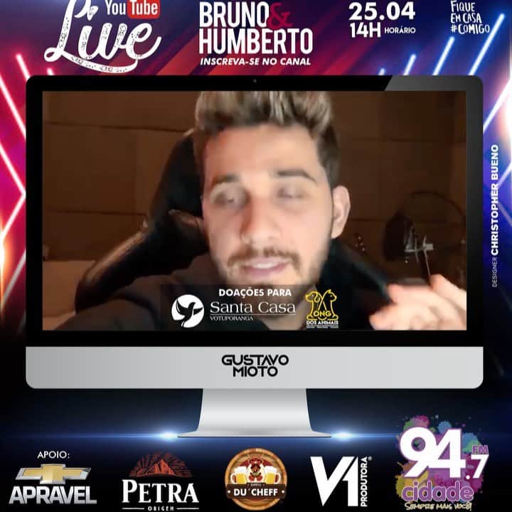 ウェリグトンのインスタグラム：「🎥 LIVE BRUNO E HUMBERTO 🎙️🎸 Em prol: 📍SANTA CASA DE VOTUPORANGA 🏥 📍ONGS DOS ANIMAIS 🐶🐱 🎖️JUNTOS SOMOS MAIS FORTES🎖️ 🎥📲 Nossa Live é Sábado dia 25 de abril, às ⌚ 14h, vamos falar do nosso DVD e cantar o melhor do sertanejo 📲 🎥  Vamos ajudar galera 🎁👏🏻 Fique em casa 🏠 😷  Beba com moderação 😅👍🏻 BRUNO E HUMBERTO 🎙️🎸」