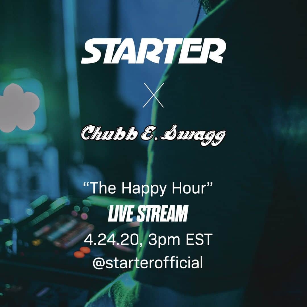 スターターさんのインスタグラム写真 - (スターターInstagram)「Starter X @djchubbeswagg coming to your live stream today at 3pm for another round of “The Happy Hour”!! Drop us a ⭐️ or request in the comments! #LookForTheStar」4月24日 22時59分 - starterofficial
