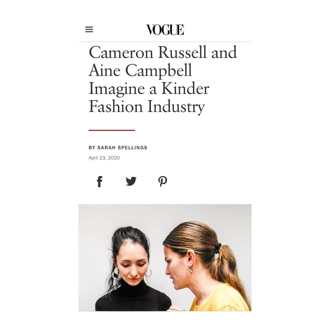 キャメロン・ラッセルのインスタグラム：「On #EarthDay @ainerosecampbell and I, along with so many @modelactivist & fashion industry organizers (see second slide!) had planned to turn out 7000 of our industry peers to join young people across the country, instigated by the @sunrisemvmt, to call for a #greennewdeal, the right to a livable future & good jobs. Of course, that didn’t happen. But we’re still asking: how can we transform now?  Very grateful to @vogue @nnadibynature @okjanelle and @sarahjanespellings for giving a shout out to all the hours @madeleinewallace @annetheresegennari @kat.hoelk @sofilovita @dinahw123 @paradis_winslet @helenshenderson @natalielud @catilinwooters @branadane @iamkouka @drewwjoness @kayelitaylor @hannah_utah @chu_tube @ingaerla @sigruneva put in and to the necessary idea that when we rebuild our industry we rebuild with those same values: the right to a livable future & good jobs.  How wildly everything changed when our survival was on the line. And how strange, because  our survival was on the line before coronavirus came. The UN’s scientific body said we needed to peak emissions this year and halve them in the next decade if we wanted a chance at a habitable earth.  Before the pandemic: our industry was on a crash course. Rampant consumption and an endless growth model weren't going to even last us a decade. Treating people and the planet as disposable, as cheap resources from which to extract profit, could not sustain life on this planet. The horrific violent impacts of this business model are too profound and multigenerational to make sense of in a statistic or sentence.  Now we must grieve, and then, let us honor all the loss by making meaning out of tragedy. As Arundhati Roy wrote, “Historically, pandemics have forced humans to break with the past and imagine their world anew. This one is no different. It is a portal, a gateway between one world and the next. We can choose to walk through it, dragging the carcasses of our prejudice and hatred, our avarice, our data banks and dead ideas, our dead rivers and smoky skies behind us. Or we can walk through lightly, with little luggage, ready to imagine another world. And ready to fight for it.” (ph @byruvan)」