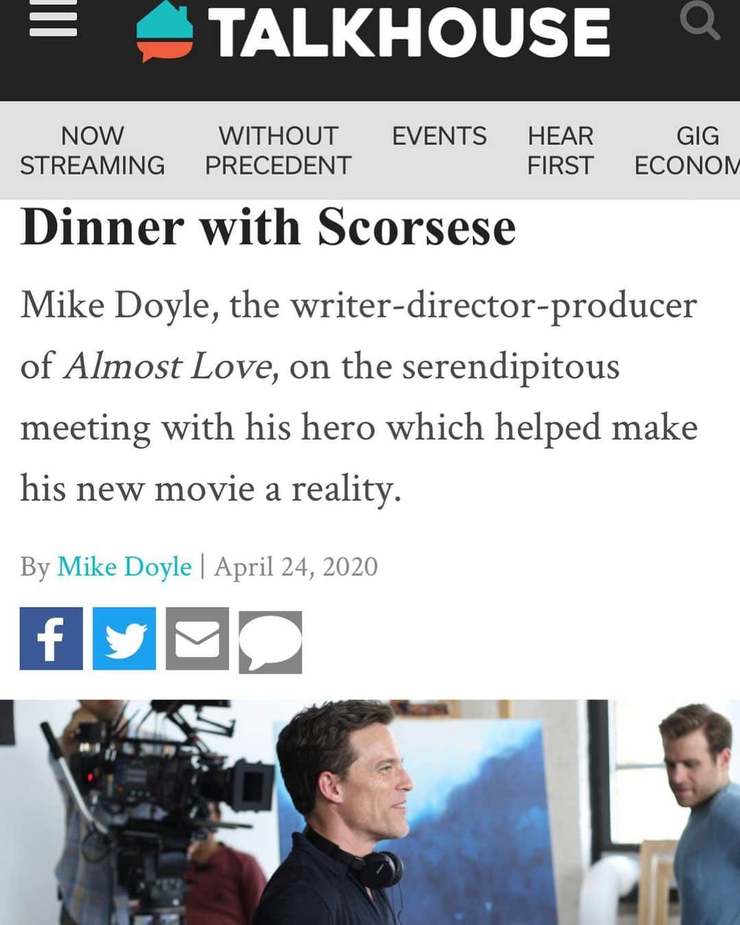 マイケル・ドイルのインスタグラム：「I had the honor of writing a piece for @talkhouse about the trials and tribulations of making an independent film. Mostly the trials but also some lovely surprises along the way.」