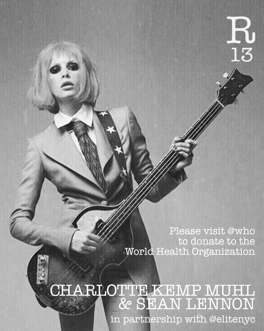 のインスタグラム：「Each day we are learning what we can do to make a difference during this time. We encourage you to visit, learn more and donate to @who #stayhome @elitenyc @charlottekempmuhl @sean_ono_lennon @elitenyc #r13 #r13denim #r13lovesnyc #stayhomewithelite」