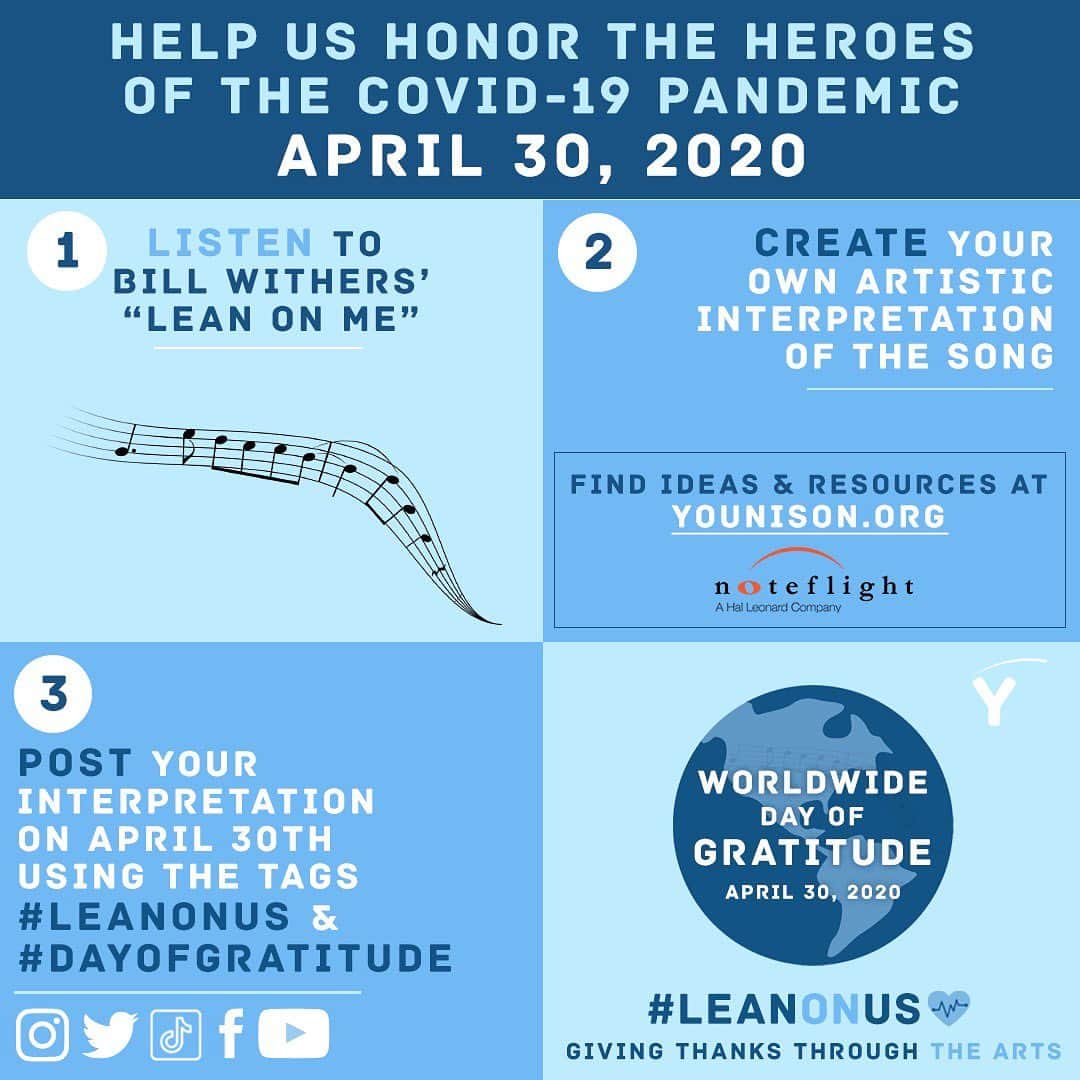 デヴィッド・ブライアンさんのインスタグラム写真 - (デヴィッド・ブライアンInstagram)「Join me on April 30th as we are celebrating Worldwide #DayOfGratitude to honor our COVID-19 heroes! Everyone is encouraged to learn the iconic Bill Withers song “Lean On Me” and then post your version to show your support. Go to http://younison.org/leanonus to learn more! #LeanOnUs」4月25日 8時36分 - davidbryanmusic