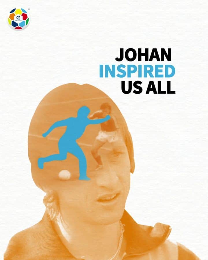 ヨハン・クライフのインスタグラム：「Today it is your turn! Replicate the #CruyffTurn to remember Johan’s legacy to inspire people! ⠀ Create a video, a drawing, a piece of art or something that seems appropriate as a birthday present. Check the Cruyff Legacy Wall via link in bio. 👊🏼 ⠀ #CruyffTurn #CruyffLegacy」