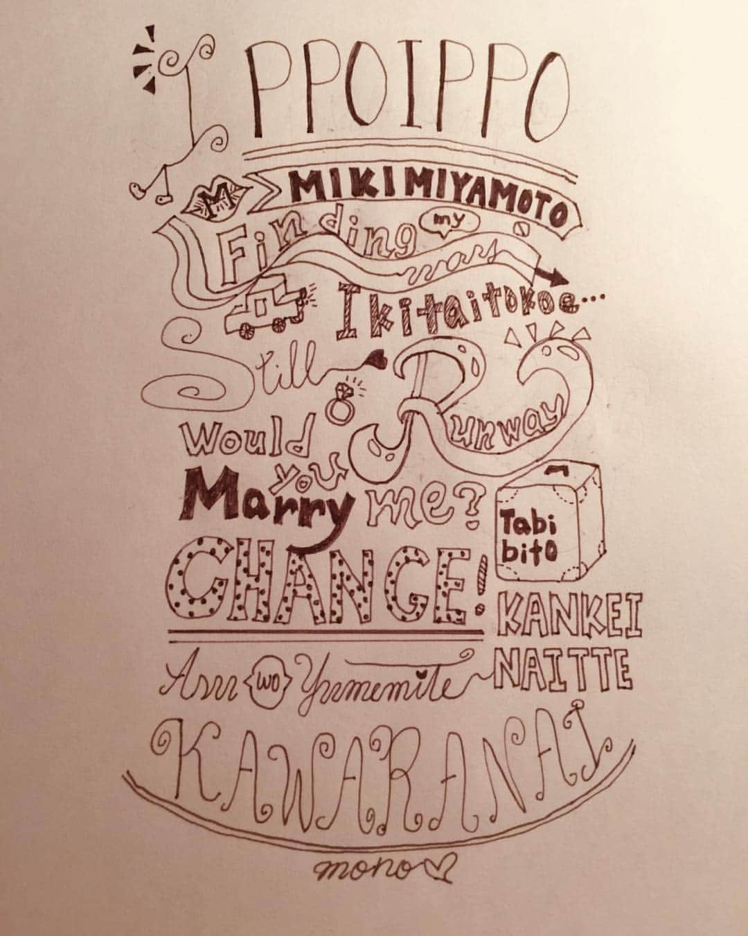 宮本美季のインスタグラム：「My first album「IppoIppo」 オリジナルのタイポグラフィーをデザインした時の写真を発見❤️ #typography  #original design #IppoIppo」