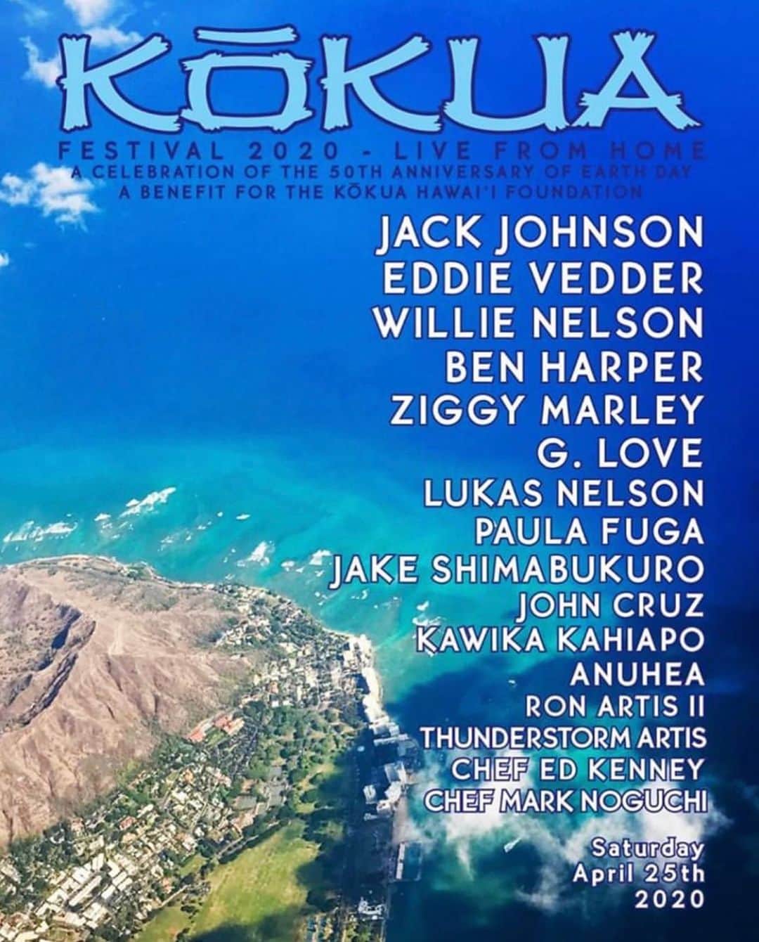 ケリー・スレーターのインスタグラム：「Live music starting at the @kokuafestival Hawaii Festival now. Check link in bio. Great lineup and should be a feel good day of music. Tag your friends who need to relax and hear some great artists. 🙂 https://www.facebook.com/jackjohnson/」