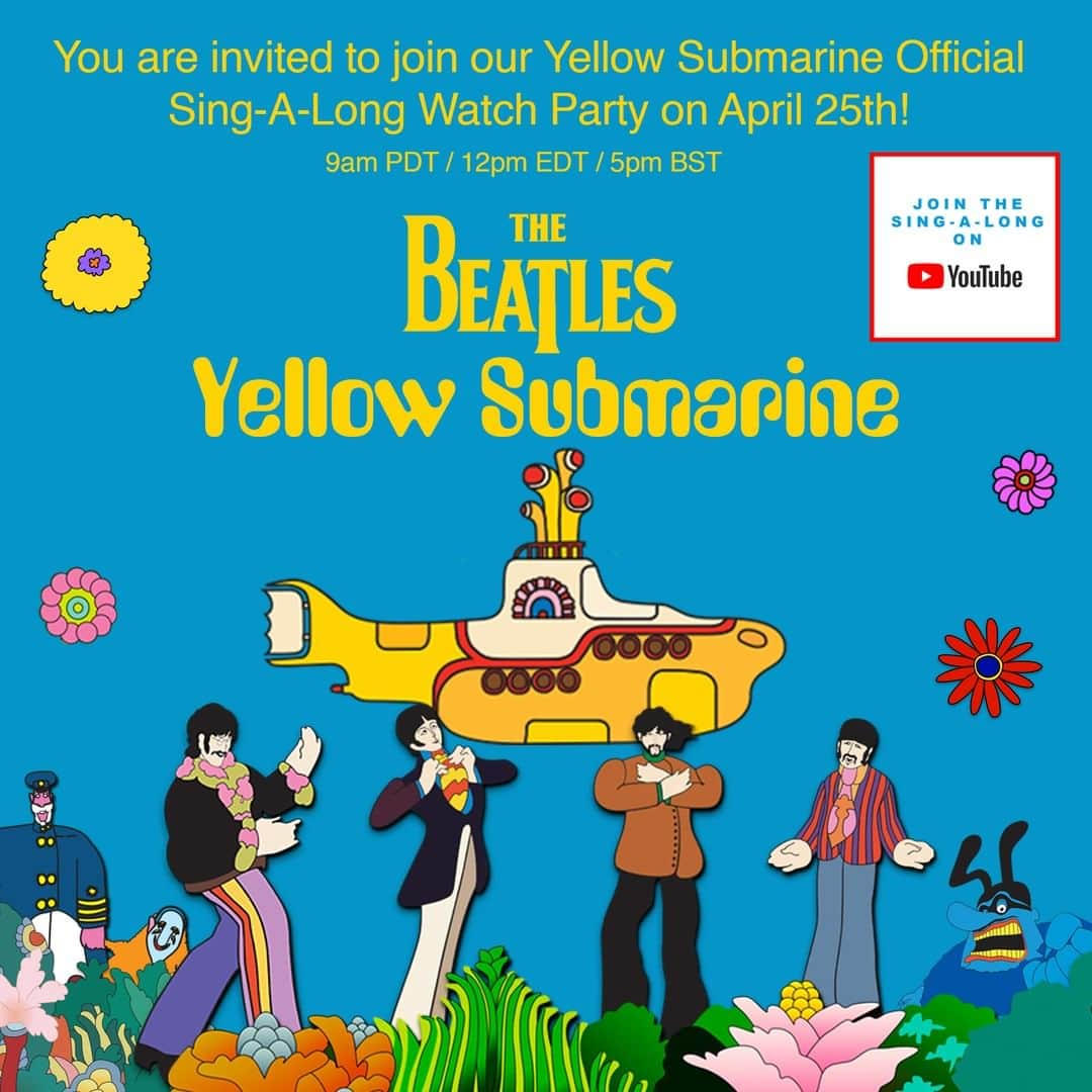 The Beatlesさんのインスタグラム写真 - (The BeatlesInstagram)「Only one hour to go for #YellowSubLive! ⁠ Join us today at 9am PDT / 12pm EDT / 5pm BST for the Yellow Submarine Sing-A-Long YouTube Watch Party!⁠ ⁠ Head over to the watch page, now (link also in bio): https://thebeatles.lnk.to/YellowSubLive⁠ ⁠ Have some fun! Dress up as your favourite character from the film or in your Beatles finest.⁠ ⁠ Share your photos and videos with us of you singing along at home and tag them #YellowSubLive. Following the film, we’ll be sharing the best ones on Instagram Stories.」4月26日 0時01分 - thebeatles