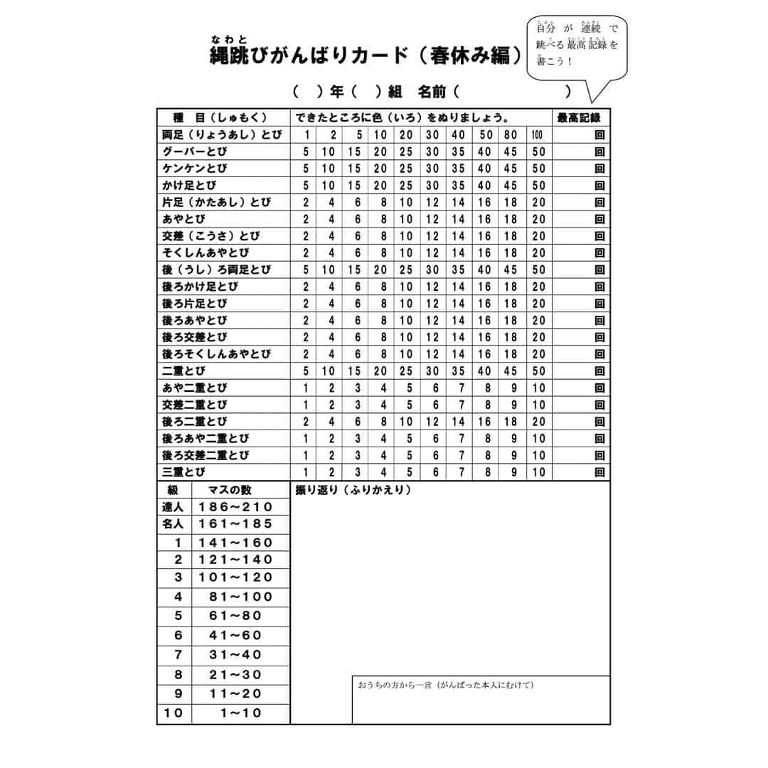 授業準備ならフォレスタネットさんのインスタグラム写真 授業準備ならフォレスタネットinstagram 体育 なわとび頑張りカードで自己ベストを目指そう 長期休みに向けて 全校で使えるなわとび頑張りカードを作りました フォレスタ