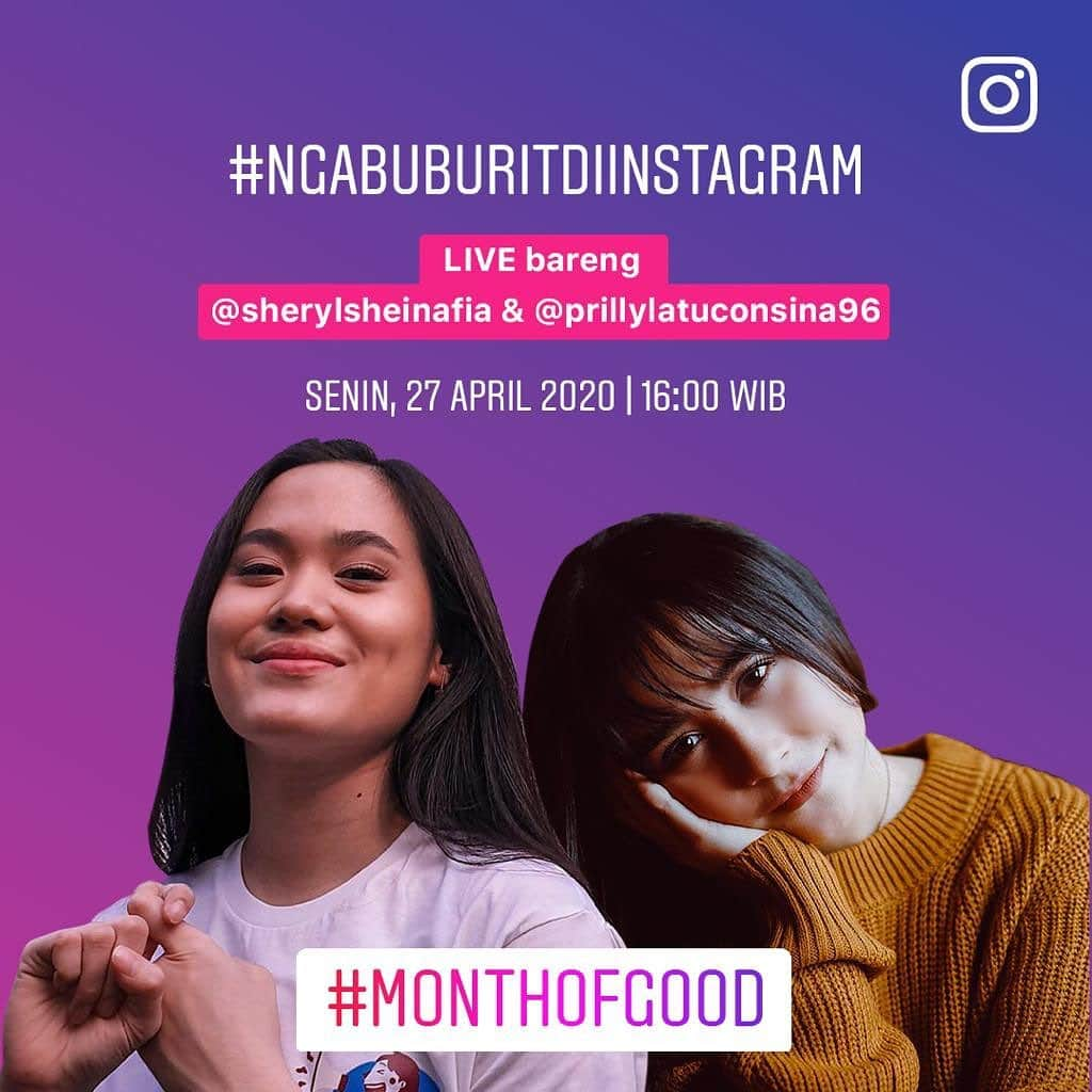 Prilly Latuconsinaさんのインスタグラム写真 - (Prilly LatuconsinaInstagram)「Gimana puasanya sejauh ini?? Semoga pada lancar ya puasanya..Aku sama @sherylsheinafia akan Instagram LIVE bareng buat nemenin kegiatan #dirumahaja kalian sekalian share inspirasi seru saat #NgabuburitdiInstagram kita akan masak guys! yes Sheryl akan MASAK! haha  Sama bertepatan di bulan penuh kebaikan ini, kita berdua juga mau ngajak kalian untuk sama-sama berbagi kebaikan kepada orang-orang yang membutuhkan. Penasaran? Tungguin Instagram Live aku di hari Senin jam 4 sore ya ❤️❤️ #MonthOfGood」4月26日 20時22分 - prillylatuconsina96