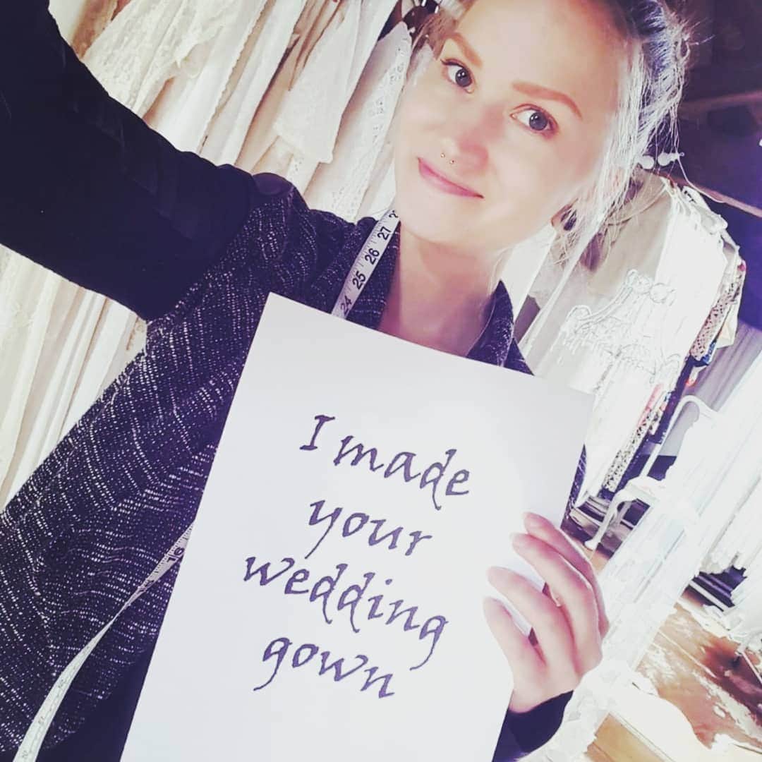ミナのインスタグラム：「This is me, Miina. I was the first intern for Indiebride London in 2010. I then went back to finish my studies in Finland and moved to London to work for the company as a seamstress in 2014. I worked my way up to studio and production manager and last year I had the opportunity to take over the reins. Now, I'm the owner of the business and handle everything from sourcing the materials to designing the dresses to making them. I have grown with Indiebride London professionally and personally for the past 10 years and I am so happy about how things have turned out! ❤  When choosing an Indiebride dress, you can be sure that your dress is made ethically. I am proud to say: I made your wedding dress!  Have a beautiful Sunday everyone! ❤」