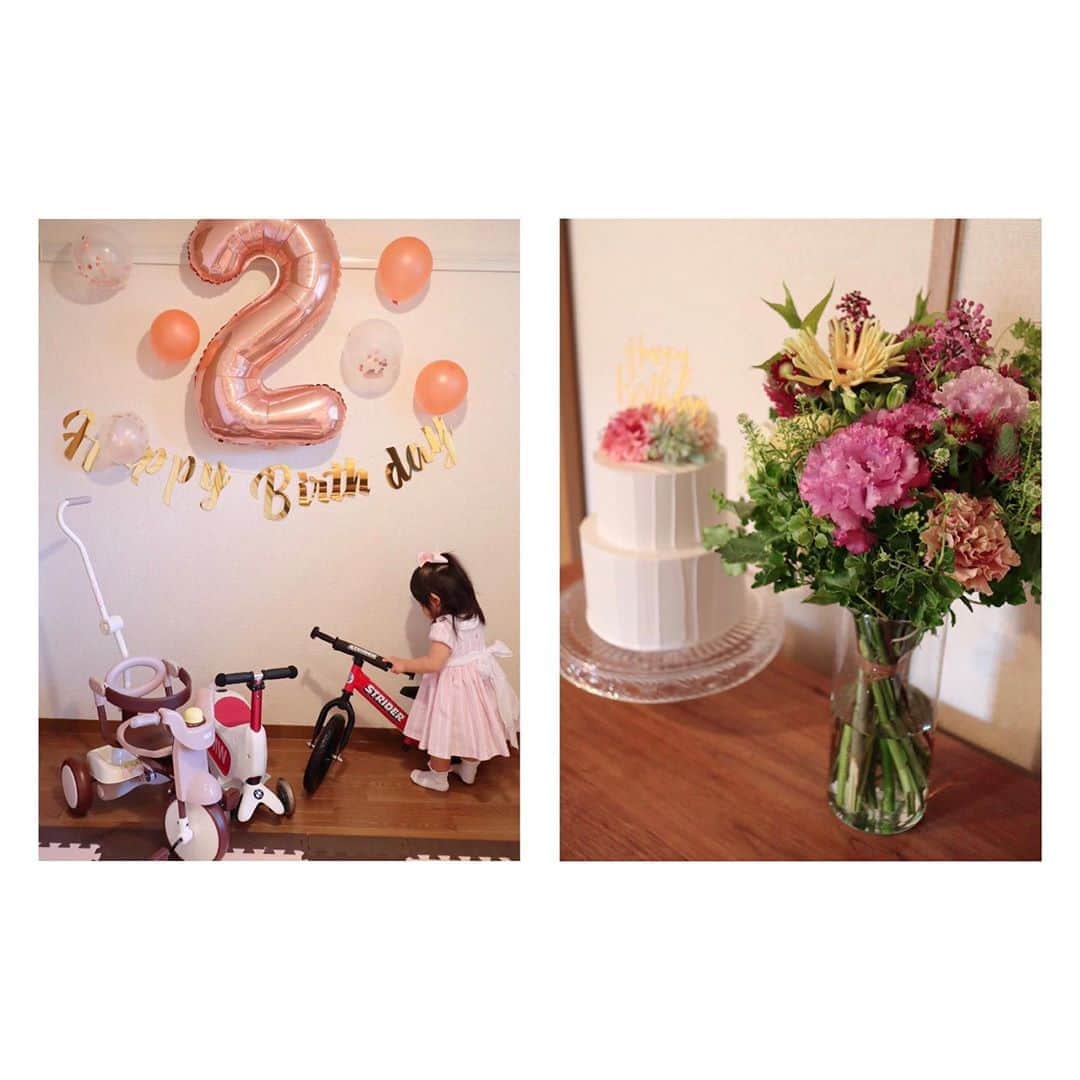 倉窪莉沙のインスタグラム：「* Happy 2nd birthday ♡♡♡ あっという間に2歳😳 でもふり返るとすごく濃い2年間で、日々成長してるなぁと改めて感じる🥺💗とにかくおてんば！そしてこだわりが強いところを見ていると、将来"女同士の喧嘩"をするんだろうなと思ったり(笑)。これからも健康で明るくスクスク成長してくれますように🥰母になって2年。未熟なところだらけだけど、穏やかな気持ちで成長を見守りながら母も成長していきたい！生まれてきてくれてありがとう♡私を母にしてくれてありがとう♡ . #happybirthday #birthday #バースデー #2歳 #4月生まれ #ストライダー #iimo #三輪車 #bmw #スクーター #子育てグラム #スマイル育児 #ママライフ #ママ時々アナウンサー #アナウンサー #女の子 #girl #女の子ママ #ママカメラ #ベビフル #ママリ #ママライフカメラ #mamanokoカメラ部 #ママノワ #ベビリトル #コドモノ #コドモダカラ #ikumama #イクママ #花のある暮らし」