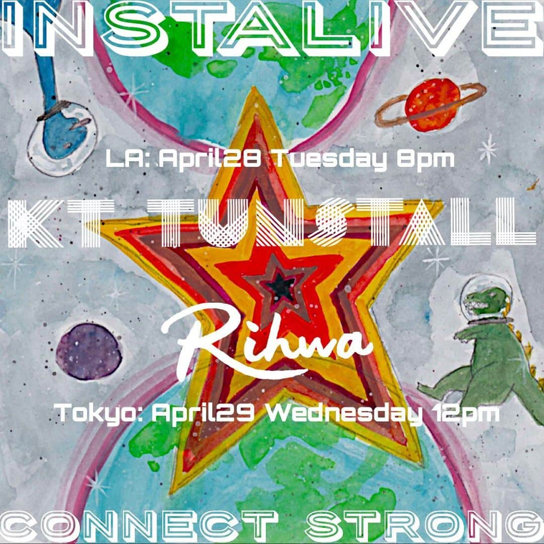 Rihwaさんのインスタグラム写真 - (RihwaInstagram)「🌎Ｉｎｓｔａｌｉｖｅ・ｉｎｆｏ🌎 🪐🦕 @kttunstall & @rihwa_official 🦖🪐 日本時間で４月２９日(水)お昼の１２時に、LAに居る⚡️KT TUNSTALL⚡️とインスタライブします！！！！❤️😍🤘🏽 KTの底抜けなポジティブエネルギーを、私達も受け取ろう！🌟😆 そして私も、ポジティブエネルギー全開で行くよーーー！！！！❤️🤩 英語で電話とかドキドキするよ…！笑 きっと英語下手っぴだから、そこはごめんね！そこだけは見守ってて下さい！😂🙏🏽💕💕 Sooooooo excited!!!!!!!!!!! Join us!!!!! #Rihwa #KTTunstall #love #music #Instalive #info #April」4月27日 12時32分 - rihwa_official