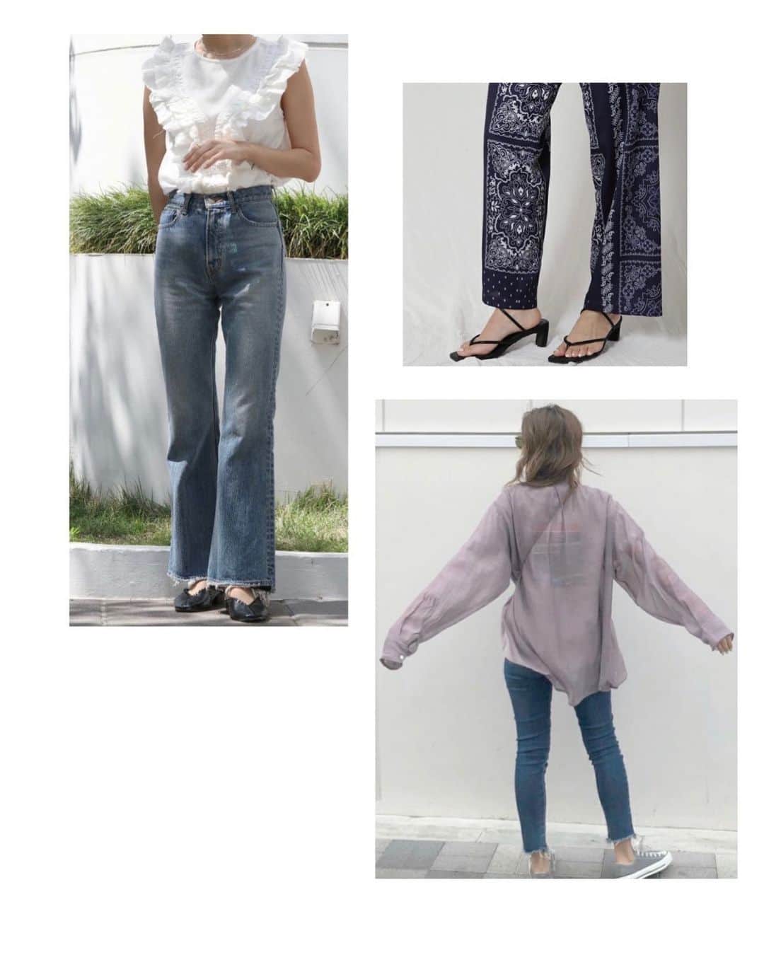 ungrid_minamiのインスタグラム：「. 今日からwebでお得なset販売を先行で予約受付てます🧡 ストーリーから飛べます‼︎ . 私の気になるのはこれ‼︎ ブラウスとデニムのセットはブラウスはもちろんデニムの裾のデザインがかわいい‼︎🤤👏 シースルシャツもTシャツも両方使える‼︎ あと、一目見たときから気になってたこのサンダル‼︎ なかなか履くタイミングないのは分かってるけど持っておきたい。🤣♡ . webみると物欲わくーーー🤭 . @ungrid_official @ungrid_staffsnap #Ungrid#presale#ほしいもの」