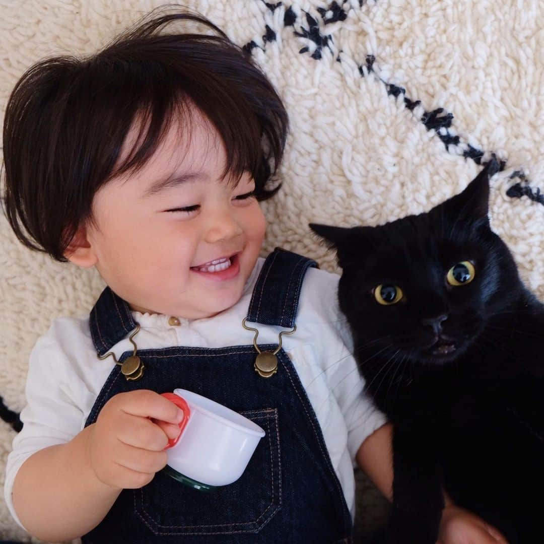 ギネス & ピムスさんのインスタグラム写真 - (ギネス & ピムスInstagram)「27/04/2020 Happy Monday! ・ Guinness and Nagi. Have a good week everyone! #stayhome ・ ・ ギネス王子とオーバーオール凪ねこ。 車と電車と猫の他に 最近おままごとにもハマり、 おもちゃの野菜やらおかずたちは 必ずカットした後、 本当にもぐもぐしている😂 そして、ティーカップ常に持参。笑 ピム丸バージョンもあるので、 また今度postします👦🏻 それでは 今週もよろしくお願いします♬ ・ ・ #おうち時間  #ギネスくん　 #ギネピムと凪くん  #1yearold #1歳 #1歳4ヶ月 #16monthsold  #babyboy #男の子ベビー #赤ちゃんのいる生活 #赤ちゃんのいる暮らし #赤ちゃんと猫 #猫と赤ちゃん」4月27日 22時19分 - rina_takei