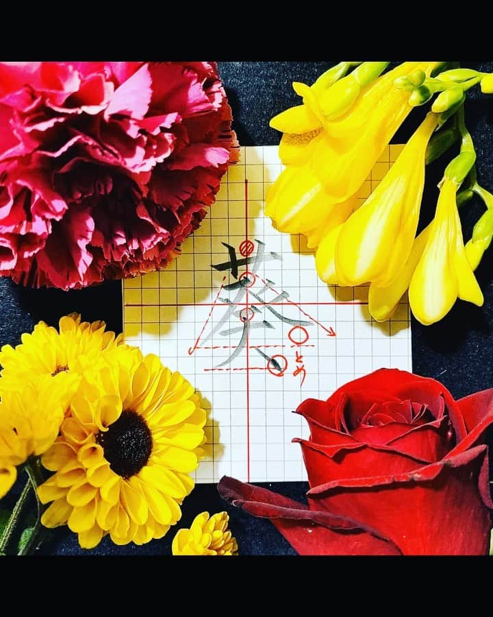 鈴木暁昇のインスタグラム：「* ◆鉛筆習字【葵　AOI】 * 名前でもよく使われる【葵】。【葵】の響きはどこかしら凛としたイメージがあります。 * 色鮮やかな花を添えて。少しでも癒しの時間を。 * 早くコロナが終息しますように。 * This character 葵（＝AOI）is sometimes used as part of the name in Japan.  It is a very auspicious word.  With colorful flowers.  Have a little healing time.  Hope the corona virus will end soon. * * @bloomeelife 様で初回のお花お届けが✨無料✨になる▼▼クーポンコード▼▼。大変お得ですのでお早めに✨ ■クーポンコード：suzuki ■有効期限：2020年4月30日 * お花は確りととパックされてポストに届きます。パカっと開けるとステキな花が飛び出します。ポスト投函でも枯れない工夫もされています。 * *** *** *** *** *** *** * * #書道 #鈴木曉昇 #和 #wabisabi #calligraphy #筆文字 #artistic #硬筆 #ペン字 #beautiful #chinesecalligraphy #japanesecalligraphy #墨 #sumi #書法 #japan #手書き #美文字 #手書きツイート #オリンピック #Olympic #japaneseculture #日本 #chineseculture #書道パフォーマンス #bloomeelife」