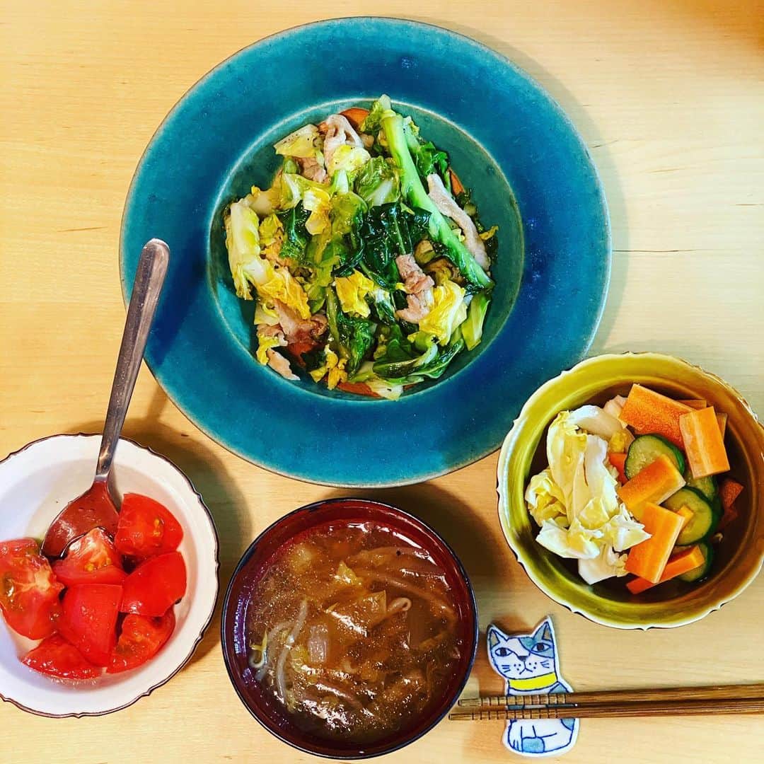 ただすけのインスタグラム：「段々見た目が代わり映えしなくなってきた上に主食も無いけど、こんな時間なんでこのくらいで勘弁してやってください😓」
