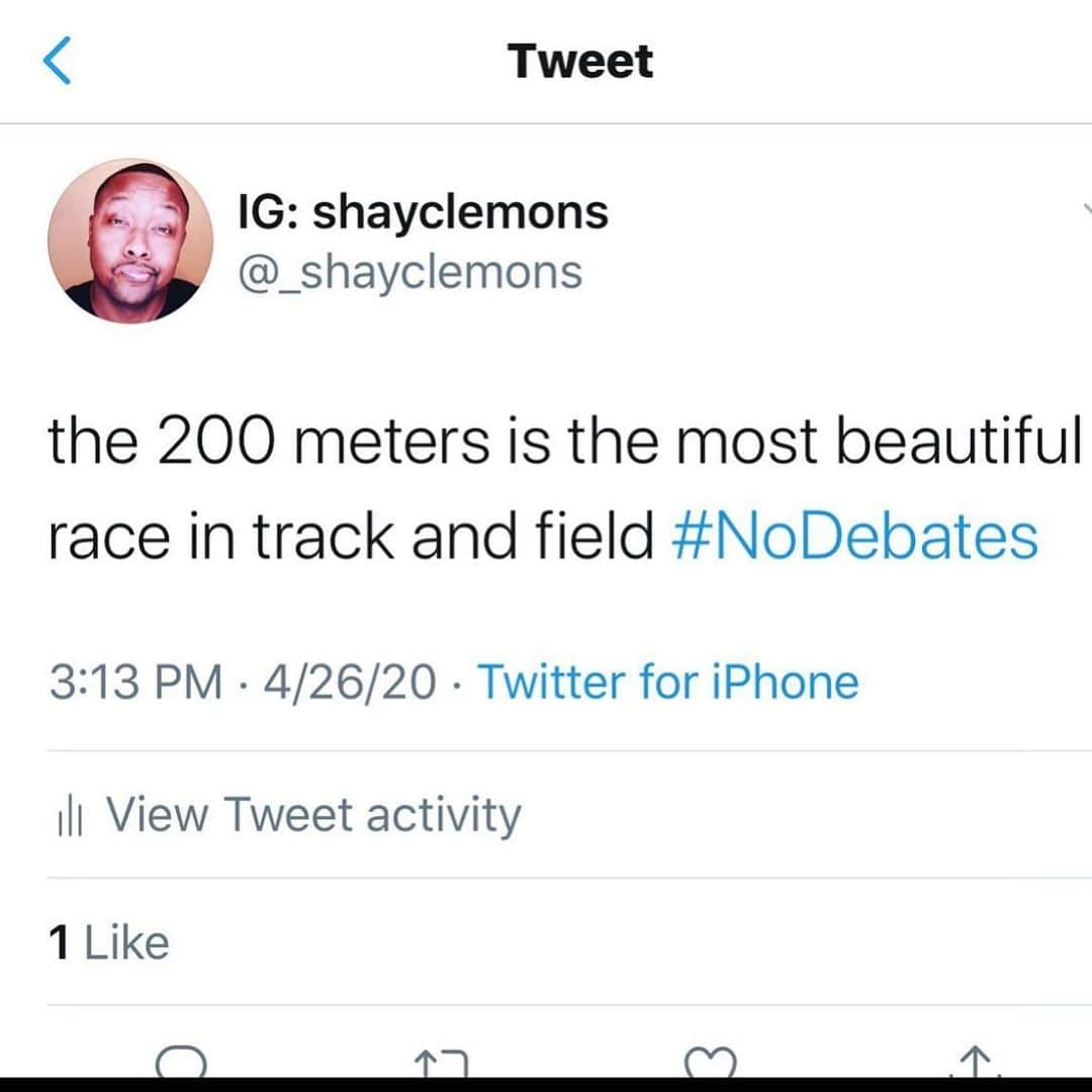 タイソン・ゲイのインスタグラム：「Agree or disagree??? I think the 200 is a Monsta ‼️‼️‼️‼️‼️ #2021 #trackandfield #running #olympics @shayclemons」